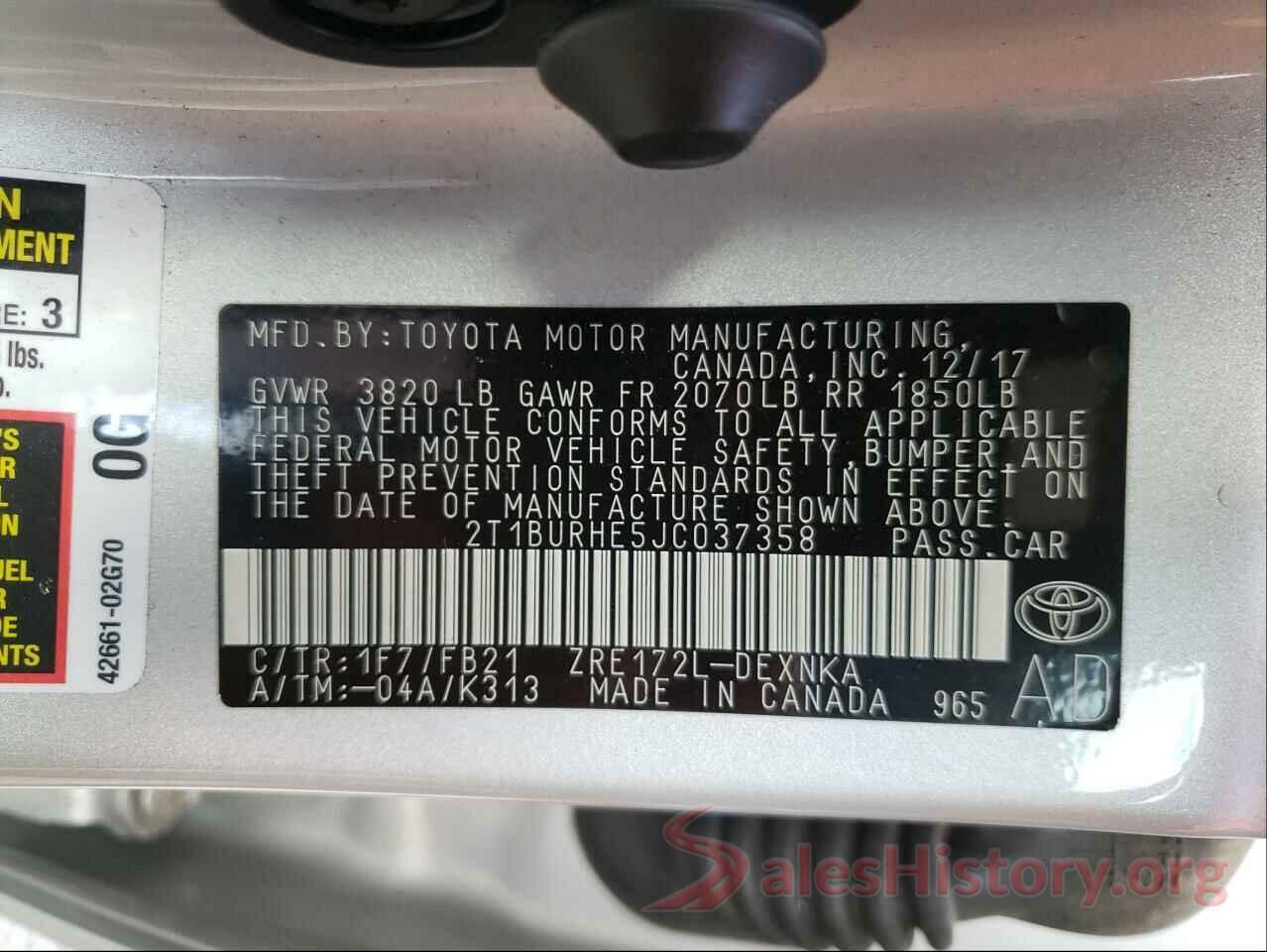 2T1BURHE5JC037358 2018 TOYOTA COROLLA