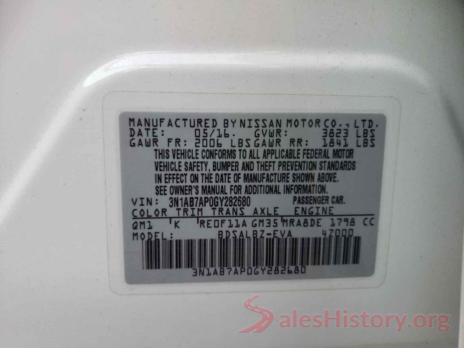 3N1AB7AP0GY282680 2016 NISSAN SENTRA