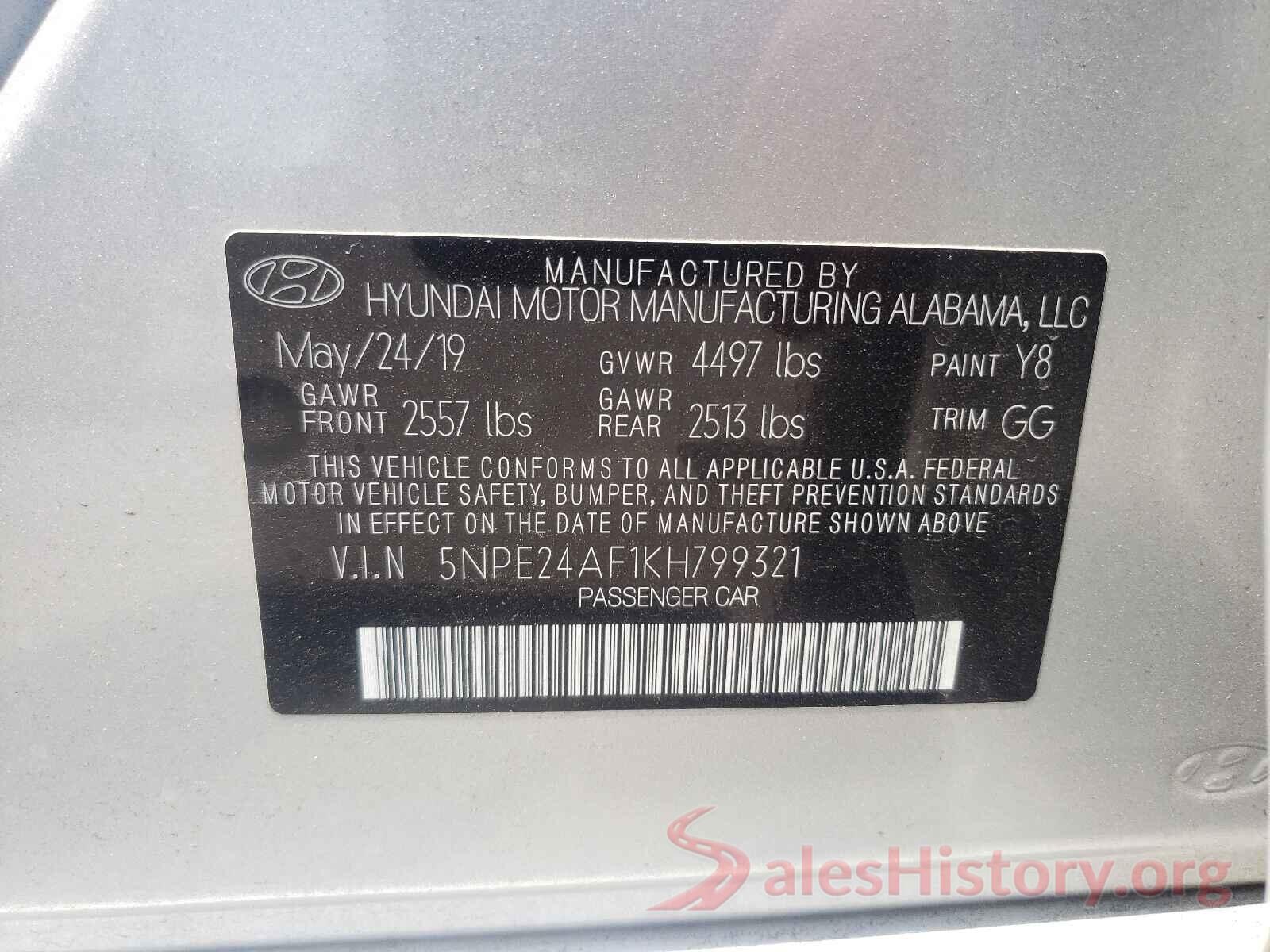 5NPE24AF1KH799321 2019 HYUNDAI SONATA