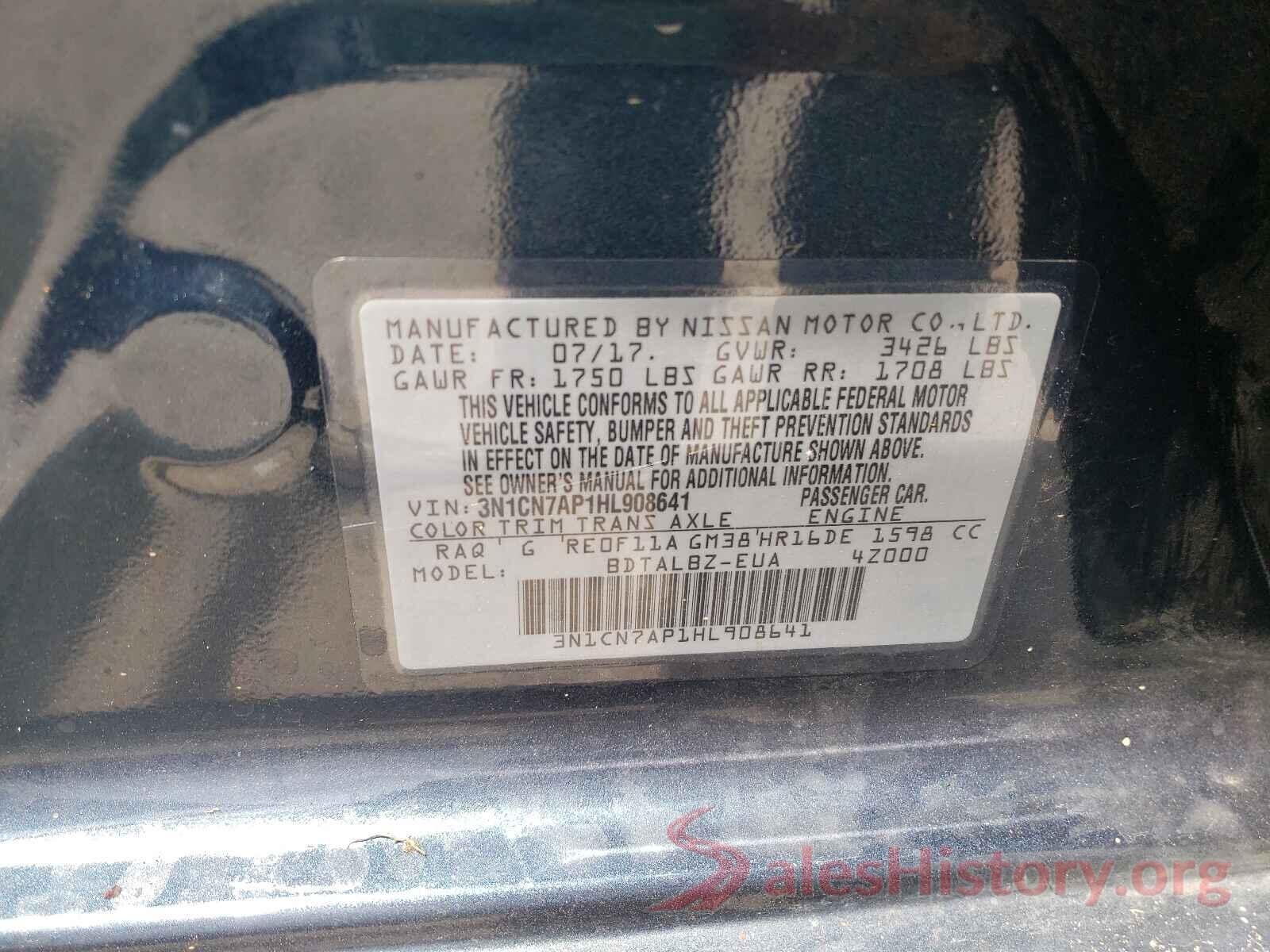 3N1CN7AP1HL908641 2017 NISSAN VERSA