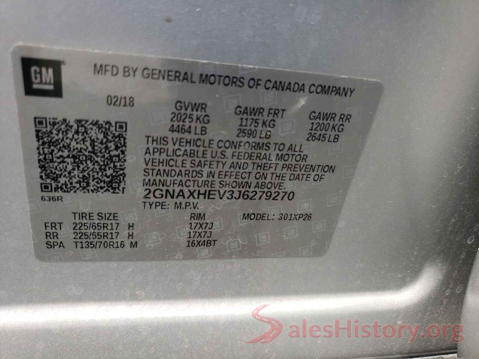 2GNAXHEV3J6279270 2018 CHEVROLET EQUINOX