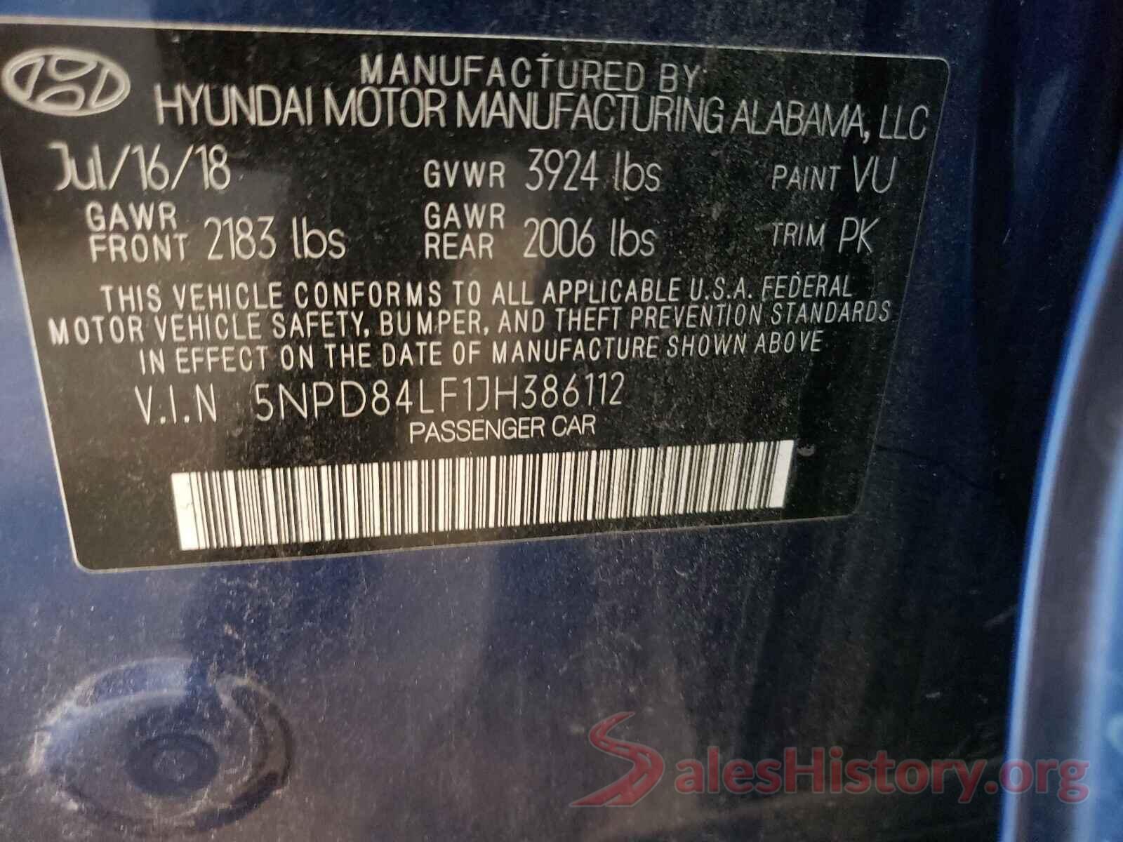 5NPD84LF1JH386112 2018 HYUNDAI ELANTRA