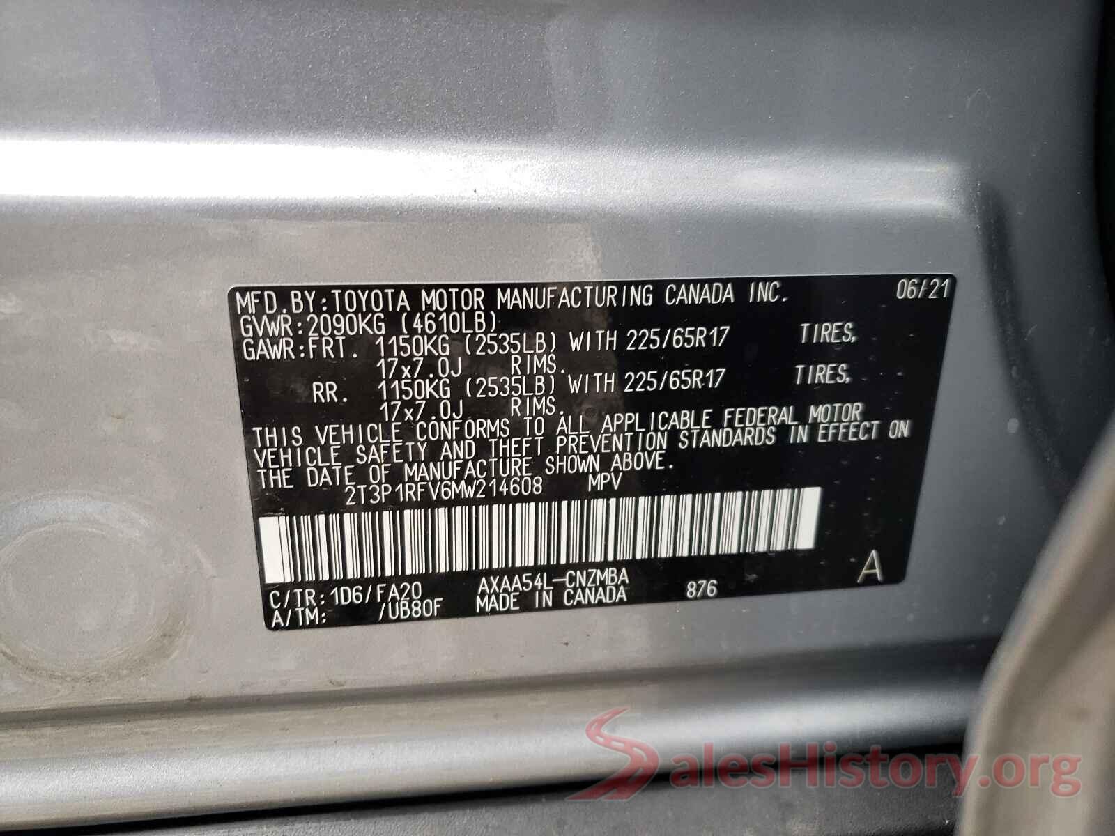 2T3P1RFV6MW214608 2021 TOYOTA RAV4