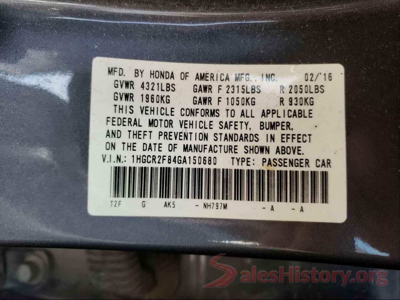 1HGCR2F84GA150680 2016 HONDA ACCORD