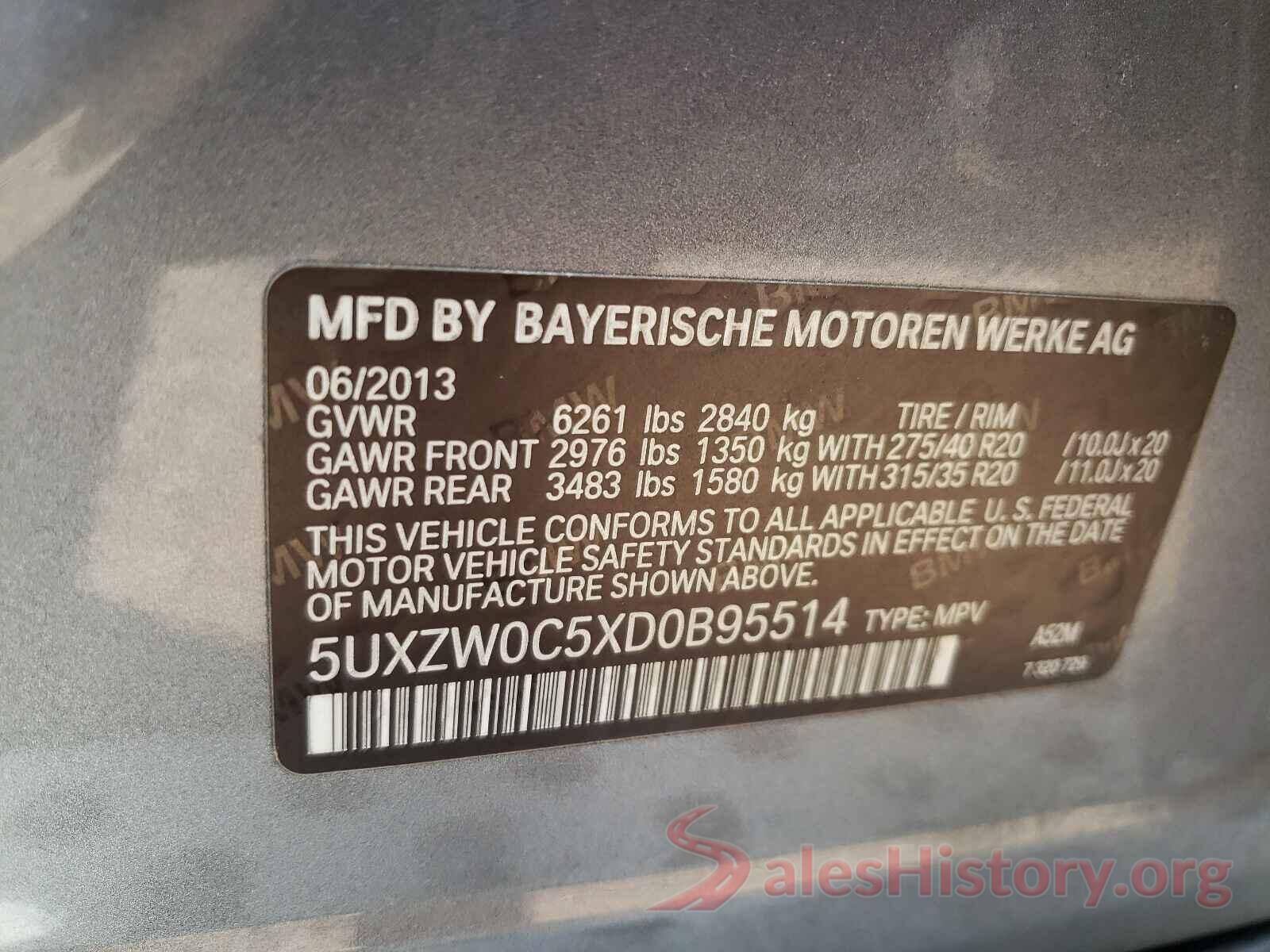 5UXZW0C5XD0B95514 2013 BMW X5