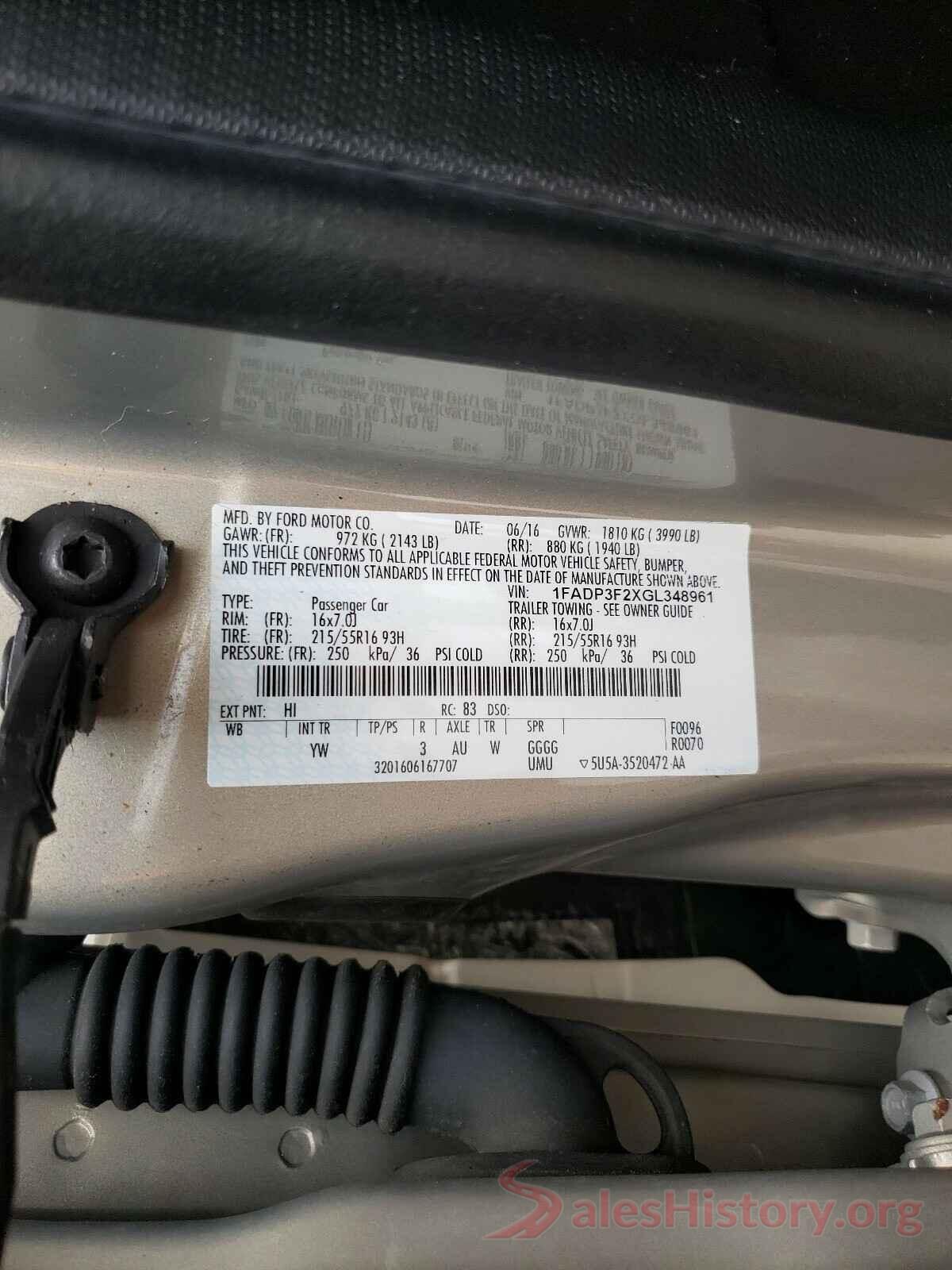 1FADP3F2XGL348961 2016 FORD FOCUS