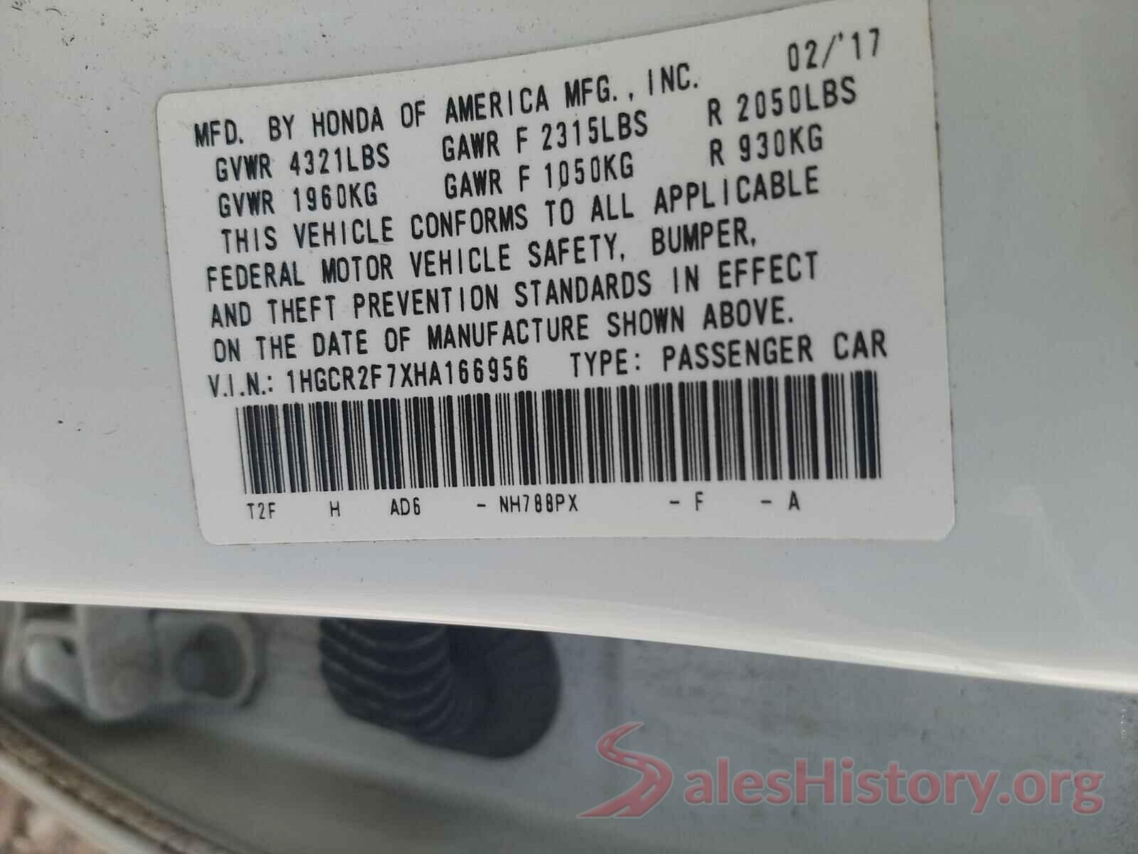 1HGCR2F7XHA166956 2017 HONDA ACCORD