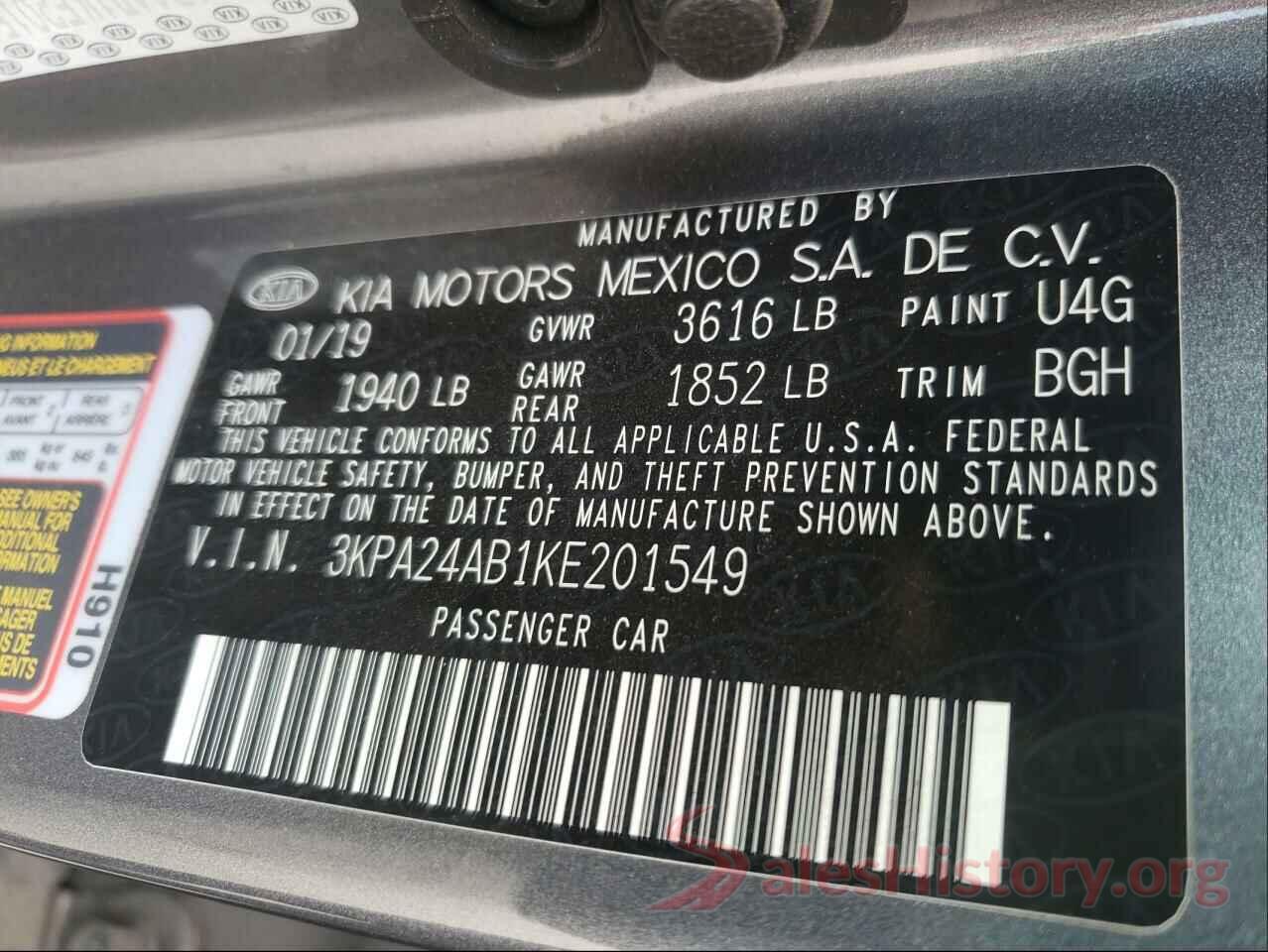 3KPA24AB1KE201549 2019 KIA RIO