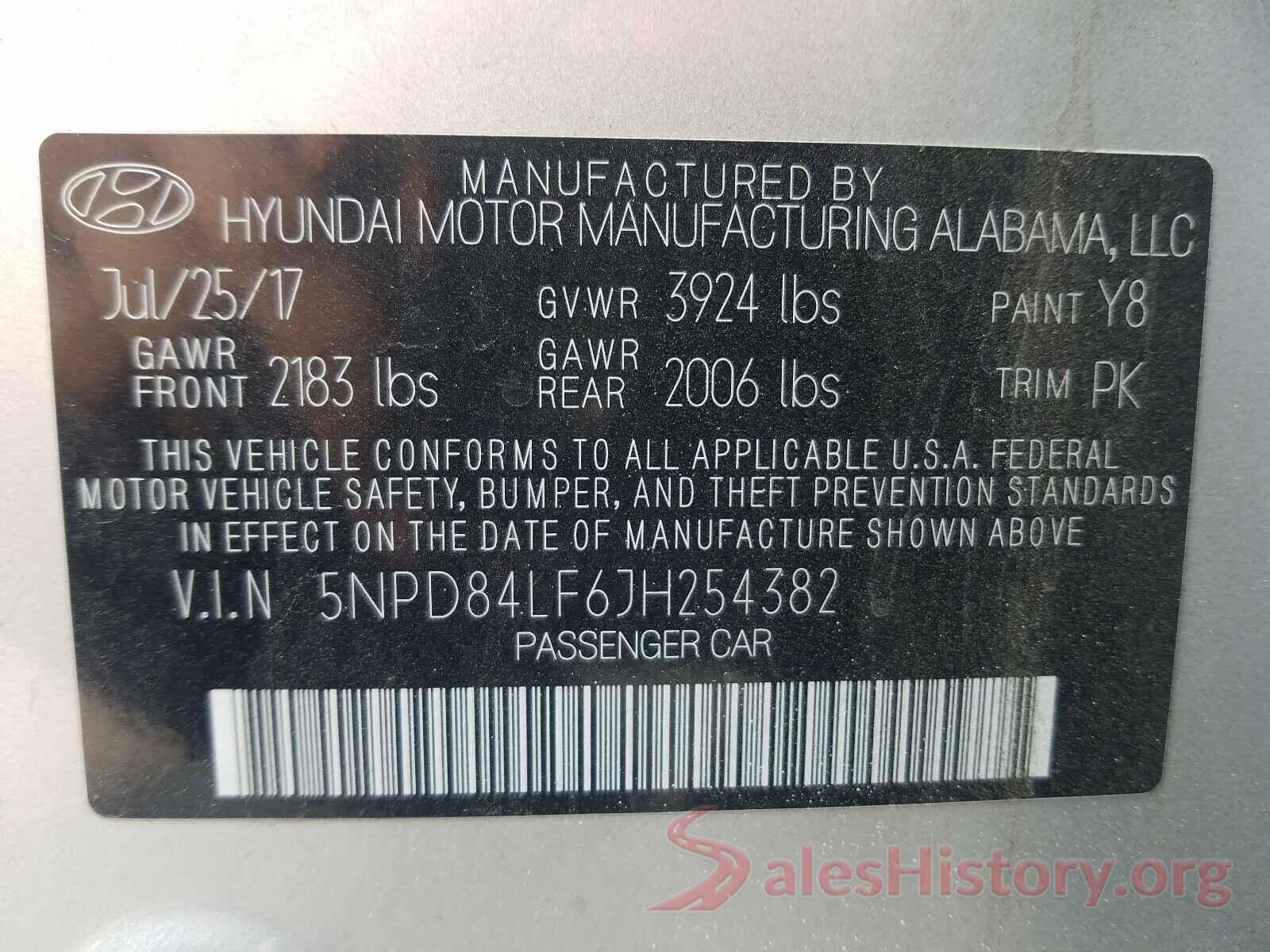 5NPD84LF6JH254382 2018 HYUNDAI ELANTRA