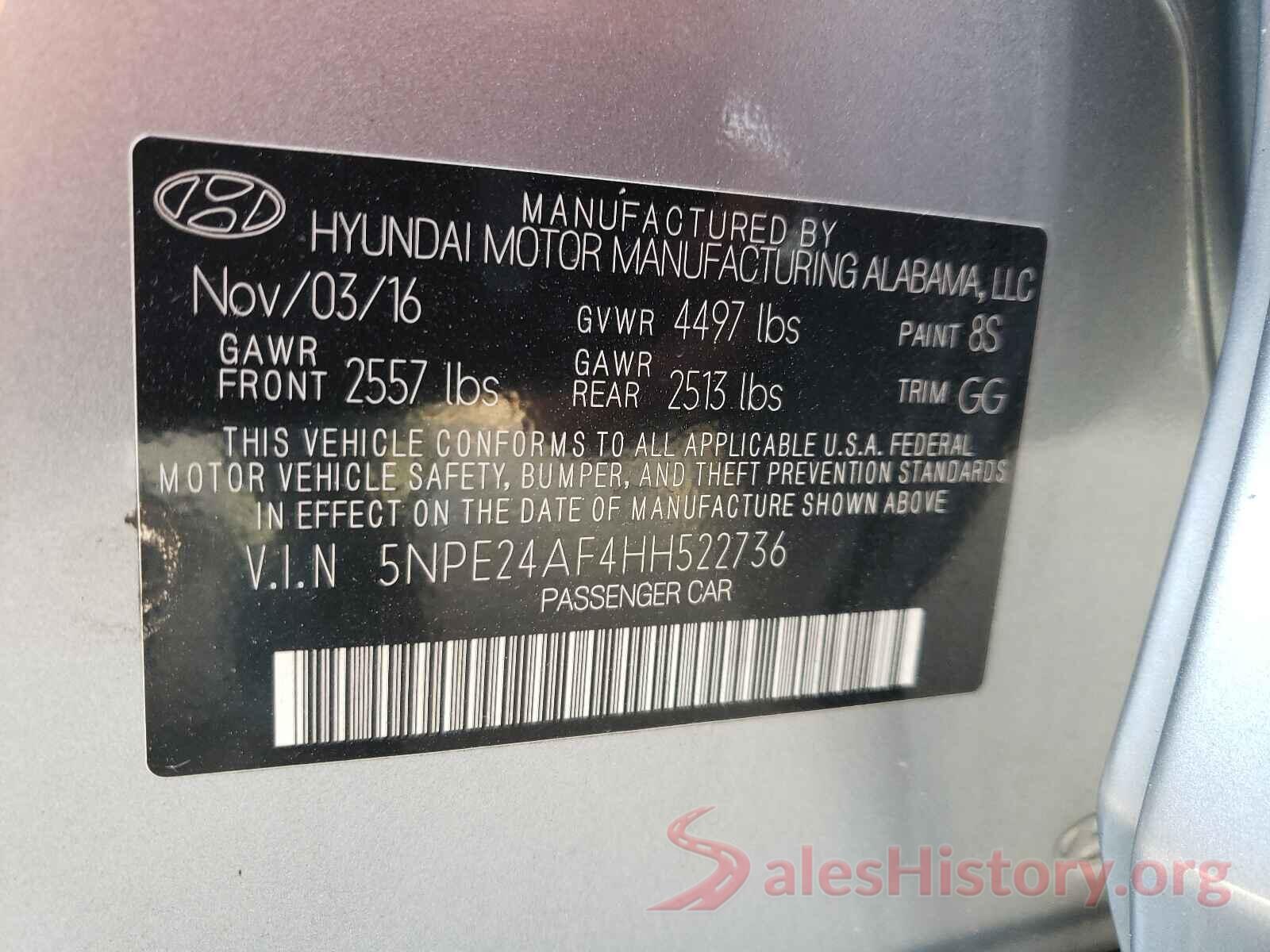 5NPE24AF4HH522736 2017 HYUNDAI SONATA