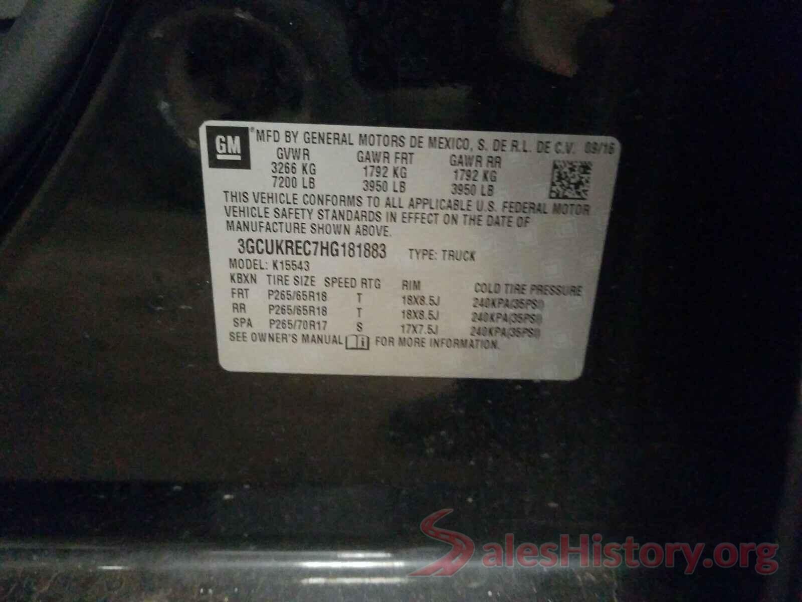 3GCUKREC7HG181883 2017 CHEVROLET SILVERADO