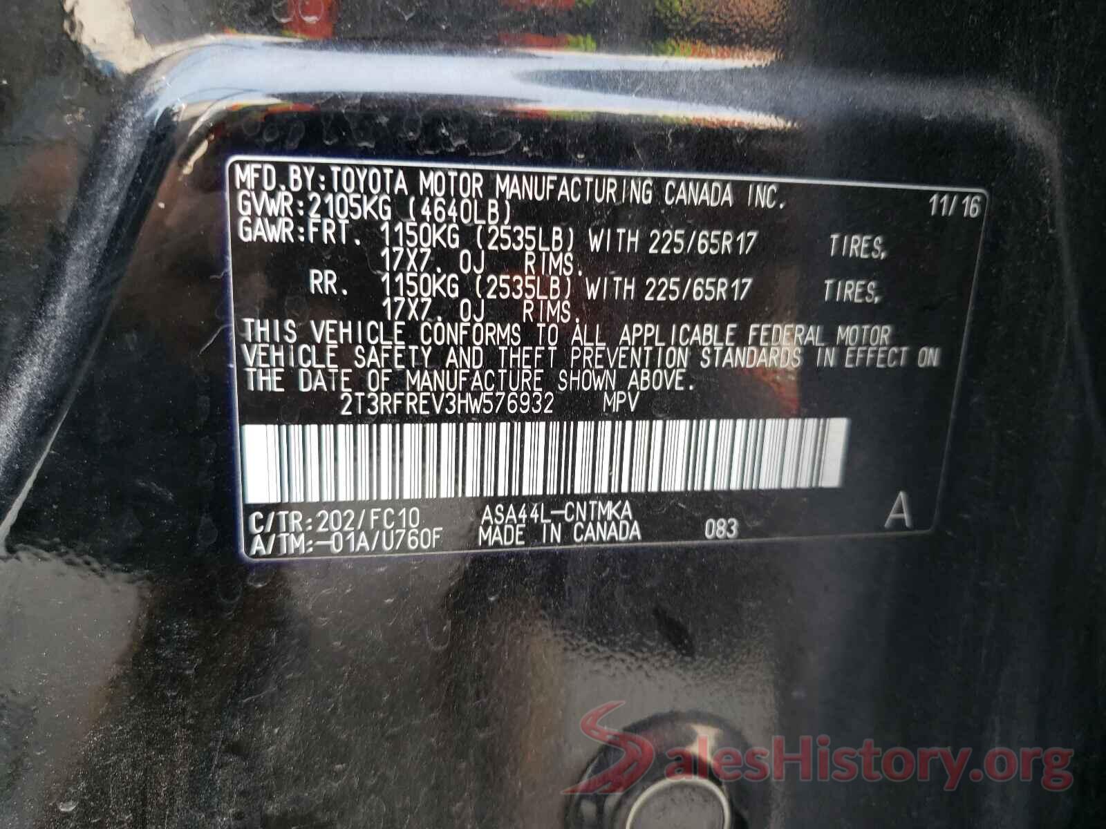 2T3RFREV3HW576932 2017 TOYOTA RAV4