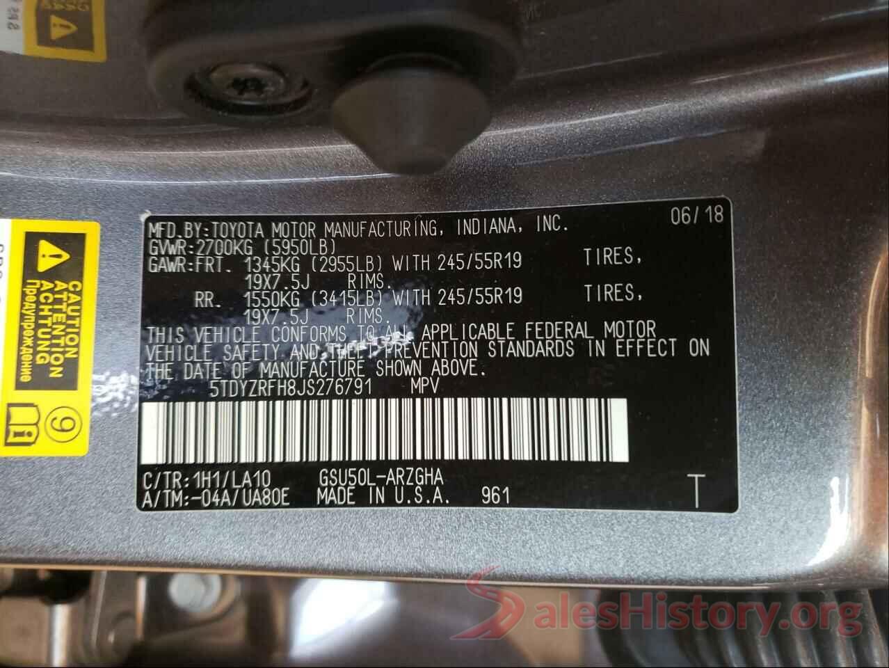 5TDYZRFH8JS276791 2018 TOYOTA HIGHLANDER