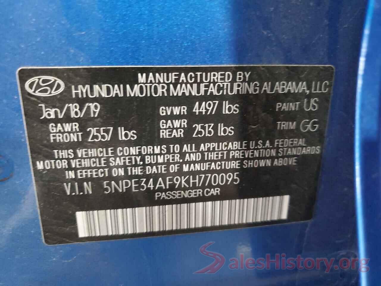 5NPE34AF9KH770095 2019 HYUNDAI SONATA