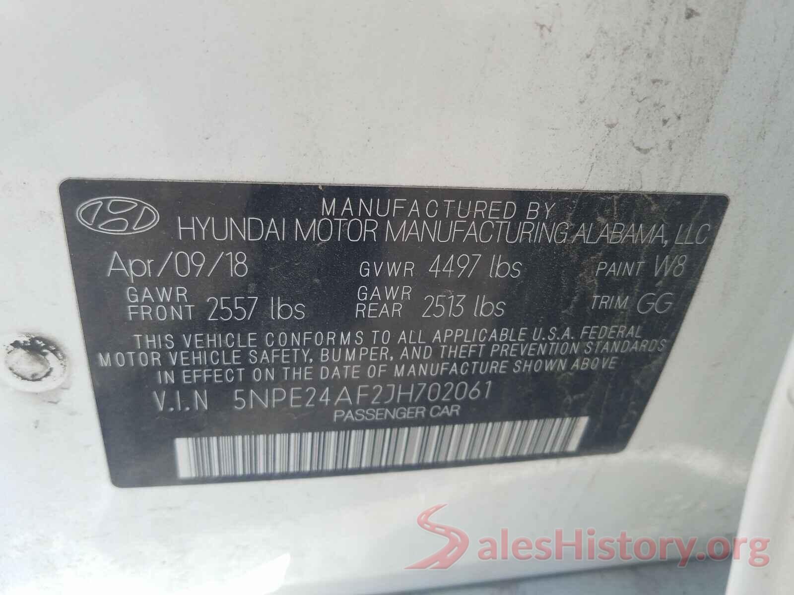 5NPE24AF2JH702061 2018 HYUNDAI SONATA