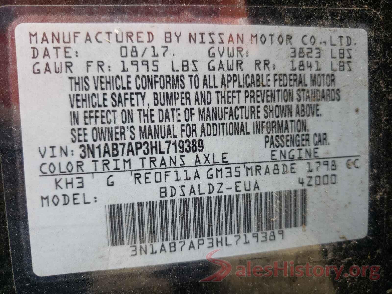 3N1AB7AP3HL719389 2017 NISSAN SENTRA