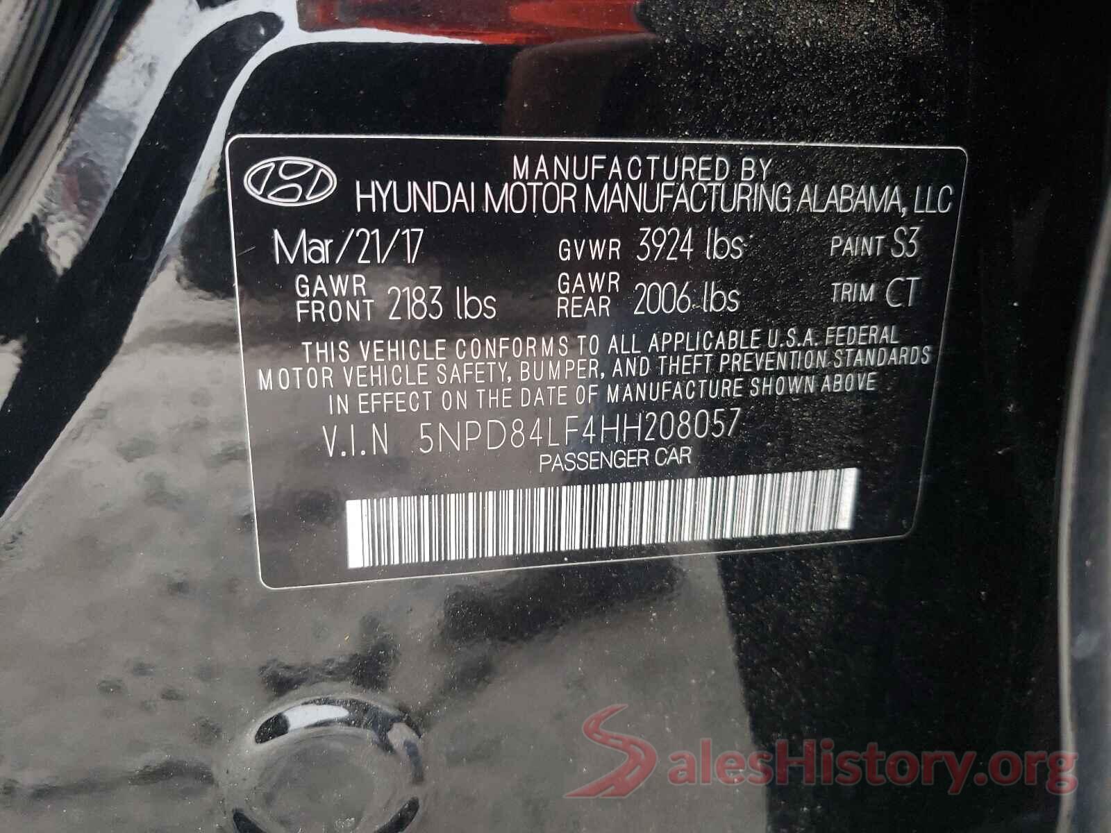 5NPD84LF4HH208057 2017 HYUNDAI ELANTRA