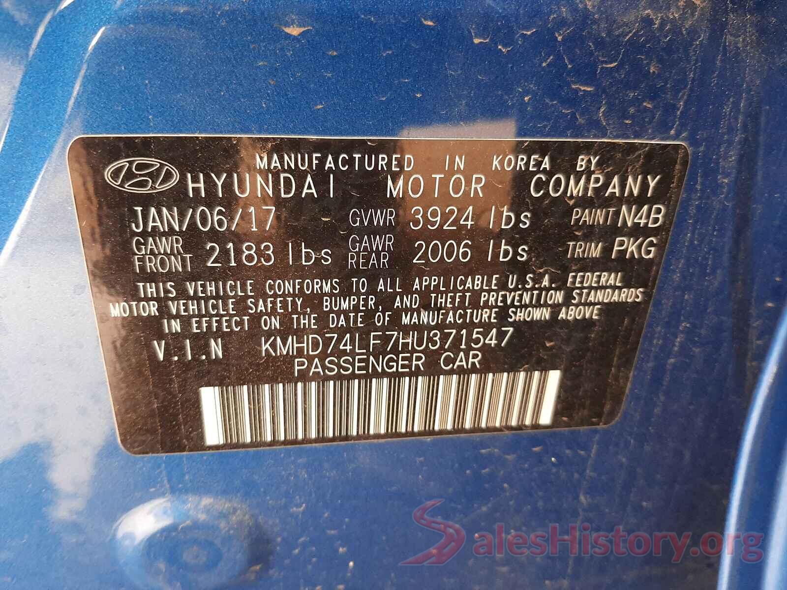 KMHD74LF7HU371547 2017 HYUNDAI ELANTRA