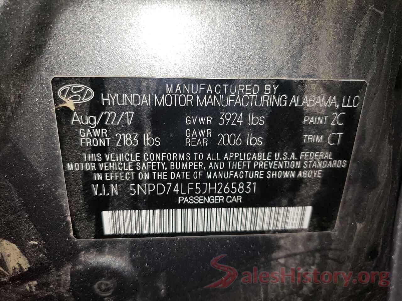 5NPD74LF5JH265831 2018 HYUNDAI ELANTRA