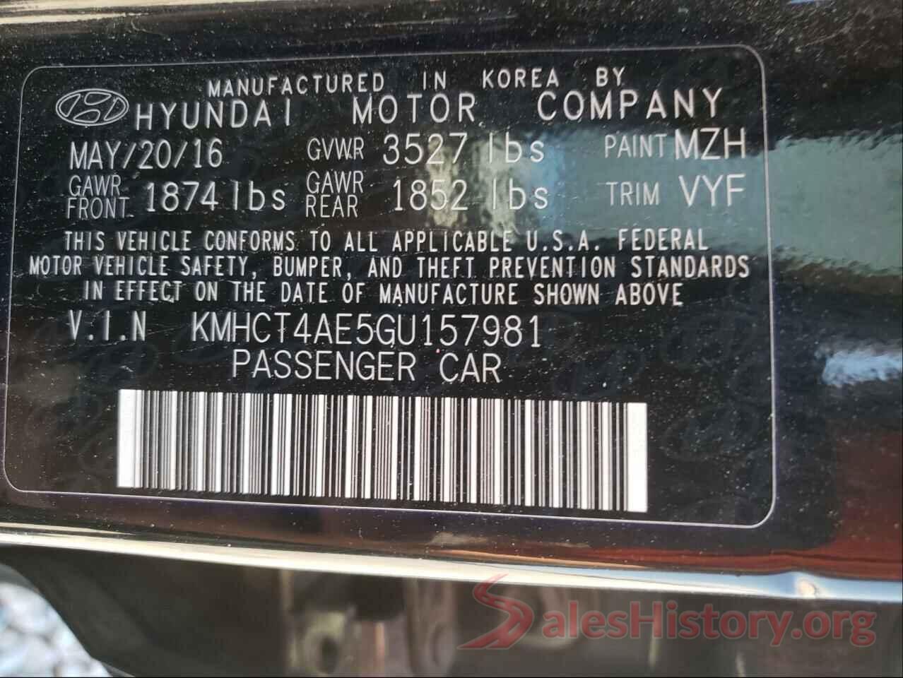 KMHCT4AE5GU157981 2016 HYUNDAI ACCENT