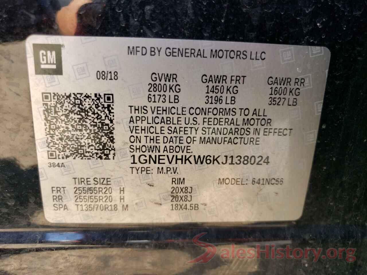 1GNEVHKW6KJ138024 2019 CHEVROLET TRAVERSE