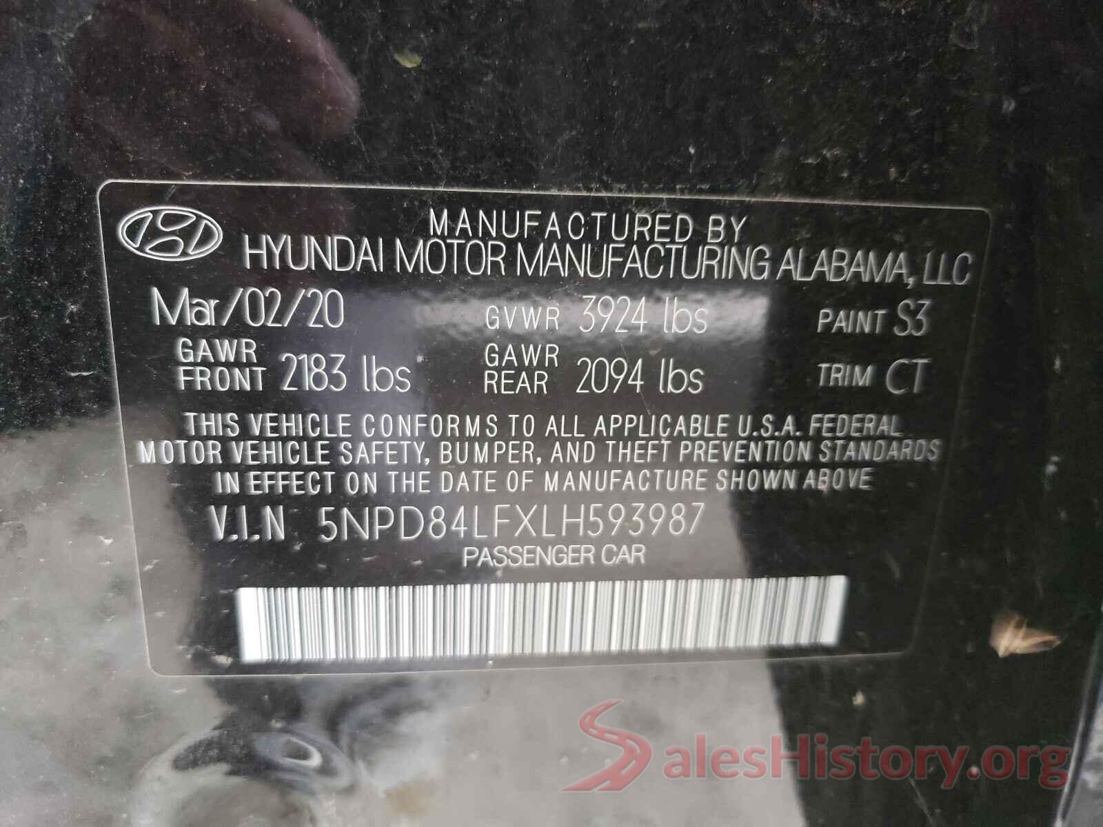 5NPD84LFXLH593987 2020 HYUNDAI ELANTRA