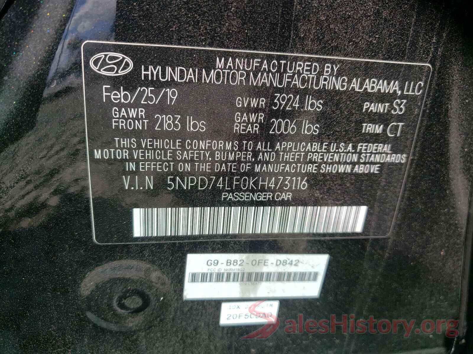 5NPD74LF0KH473116 2019 HYUNDAI ELANTRA