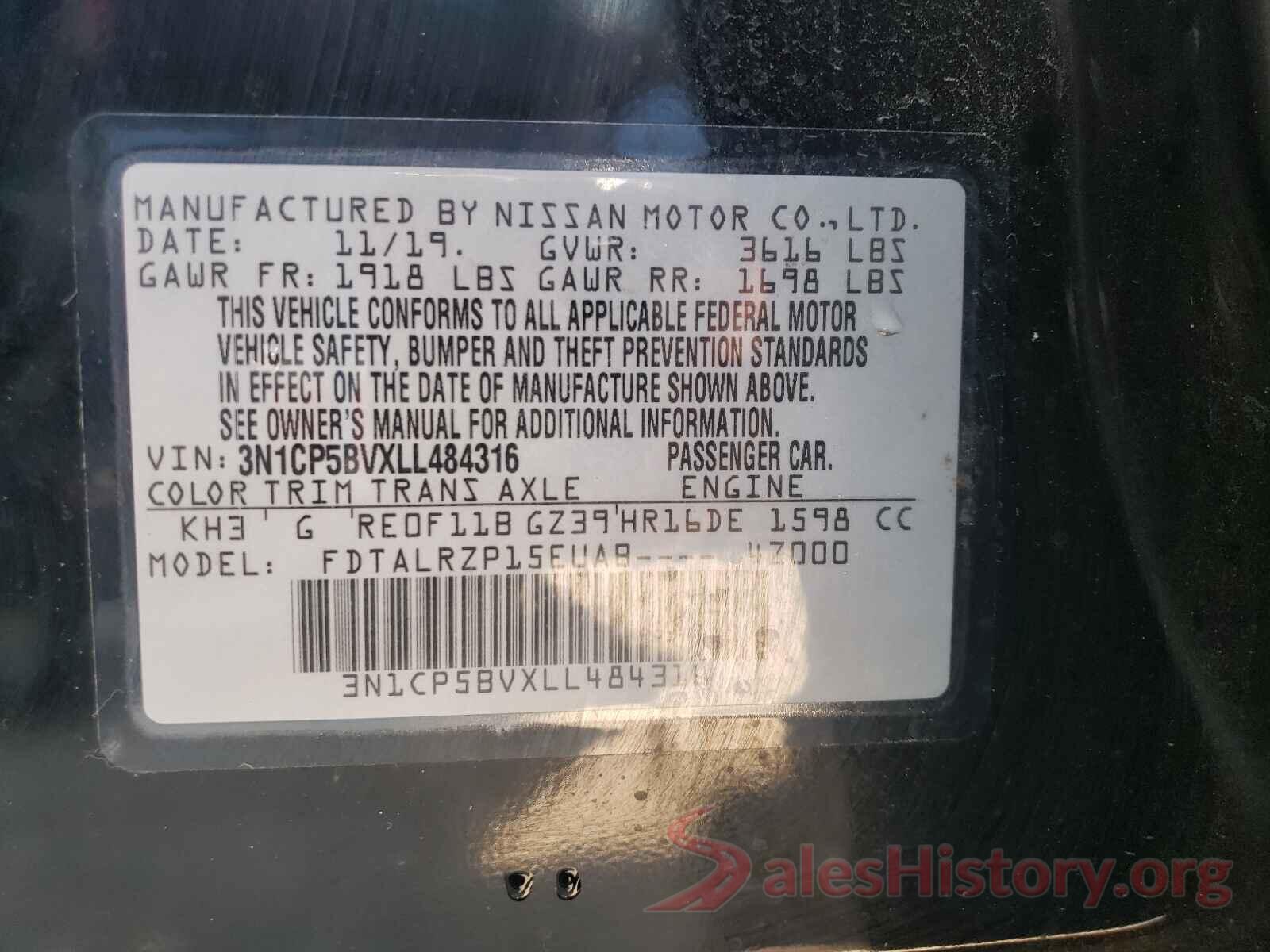 3N1CP5BVXLL484316 2020 NISSAN KICKS