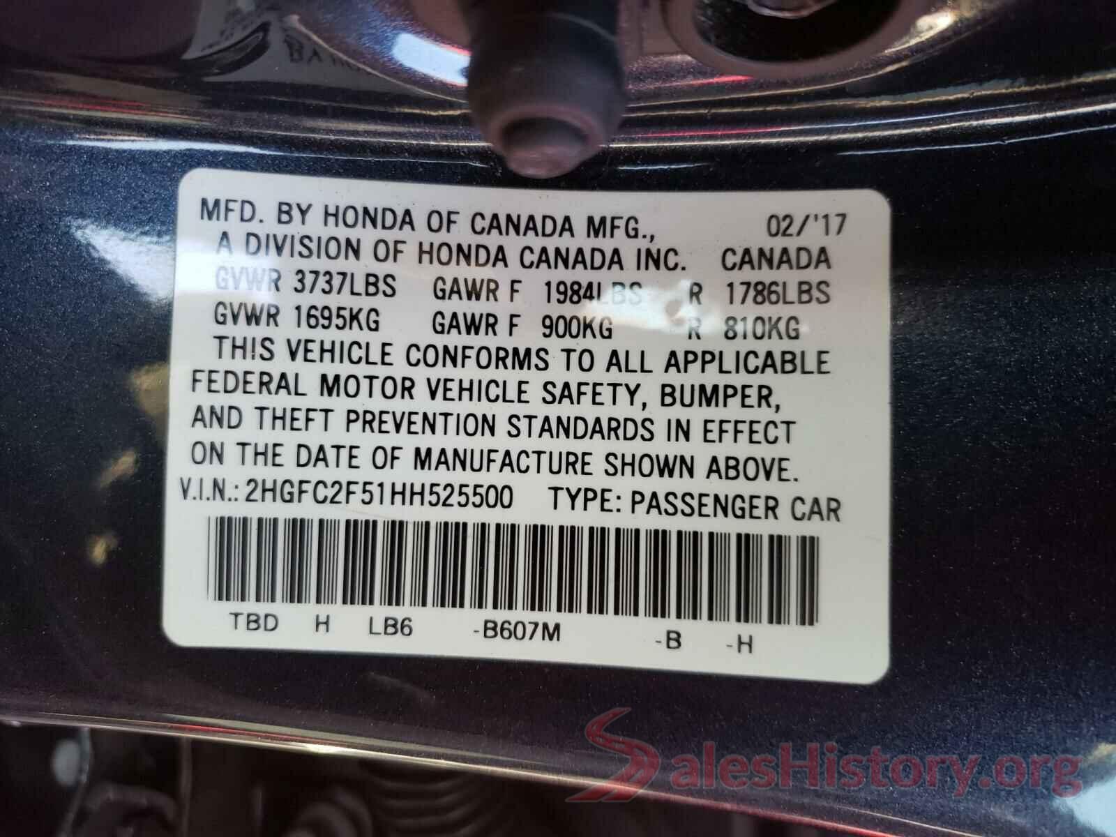 2HGFC2F51HH525500 2017 HONDA CIVIC