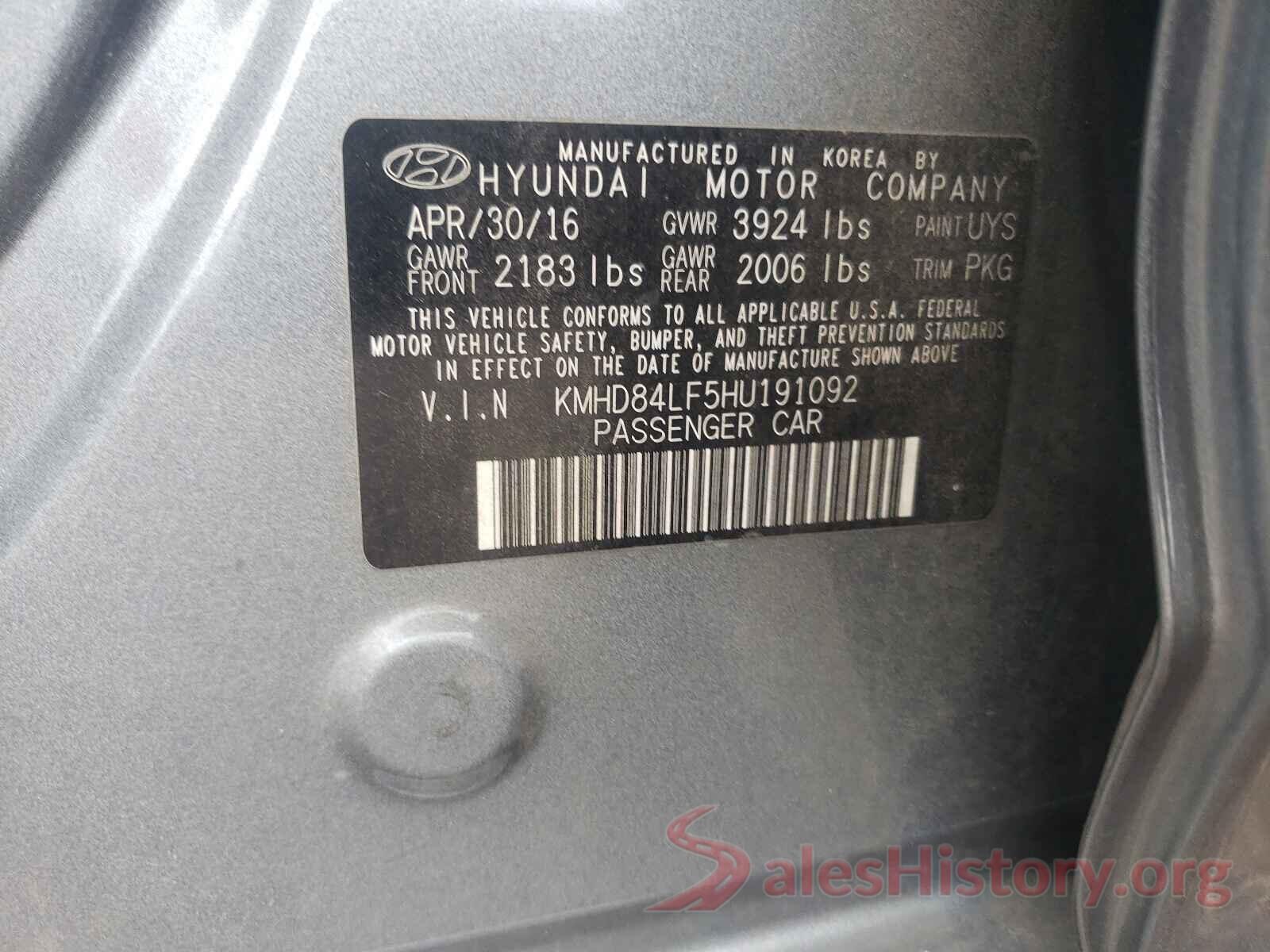 KMHD84LF5HU191092 2017 HYUNDAI ELANTRA