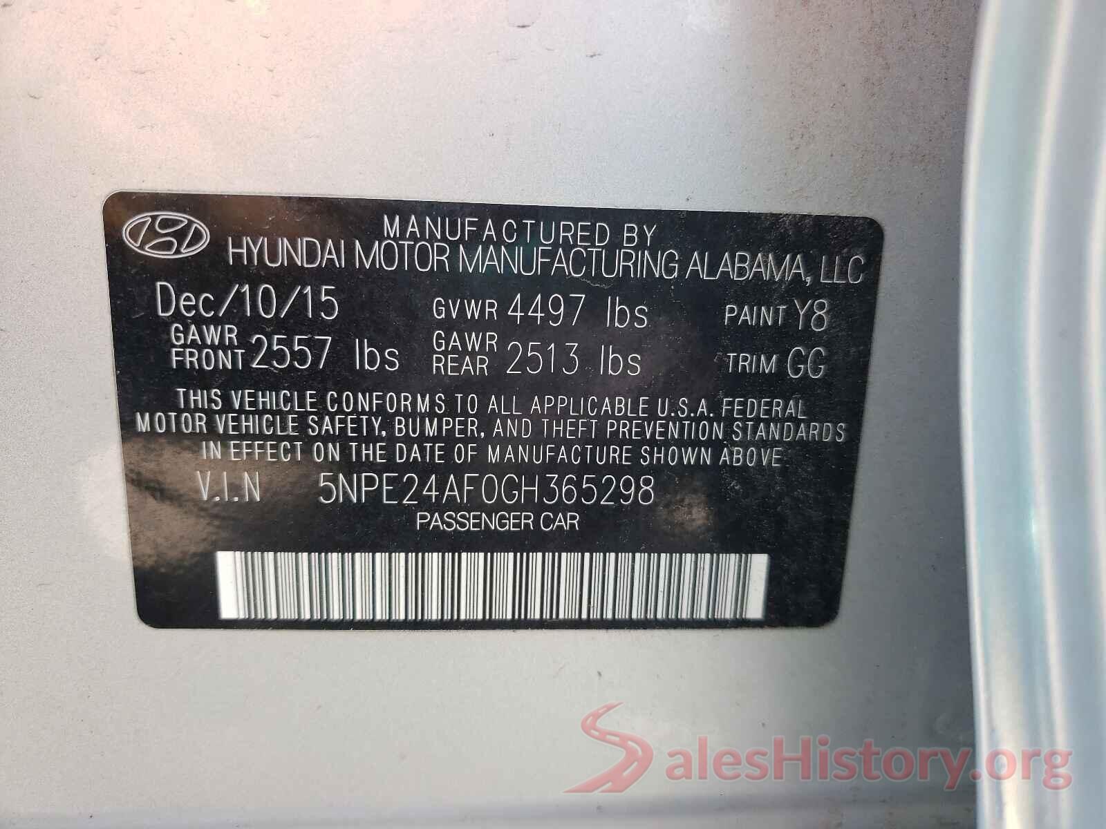 5NPE24AF0GH365298 2016 HYUNDAI SONATA