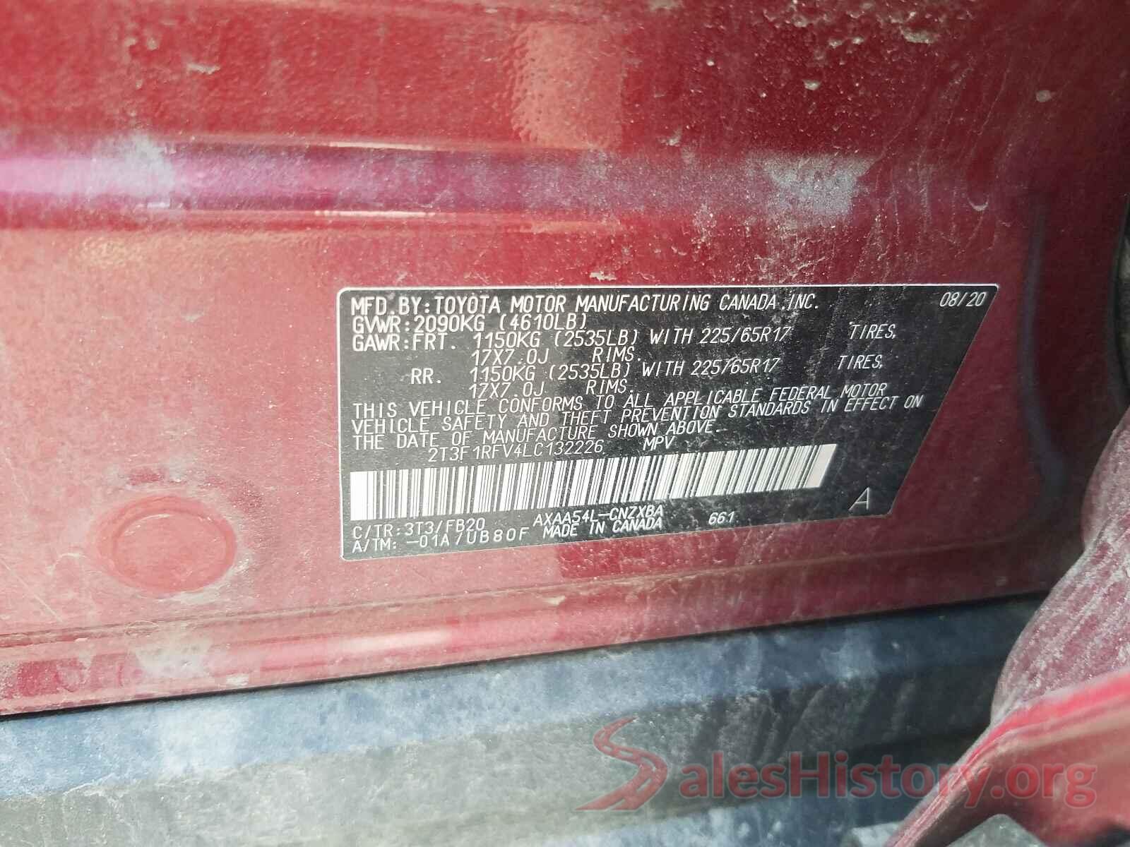 2T3F1RFV4LC132226 2020 TOYOTA RAV4