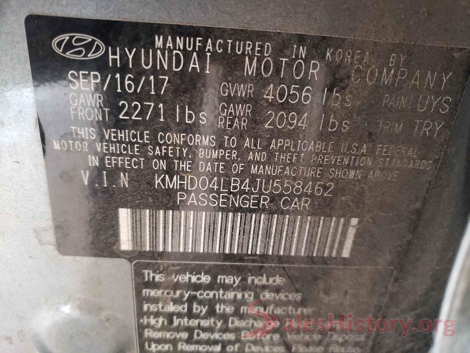 KMHD04LB4JU558462 2018 HYUNDAI ELANTRA