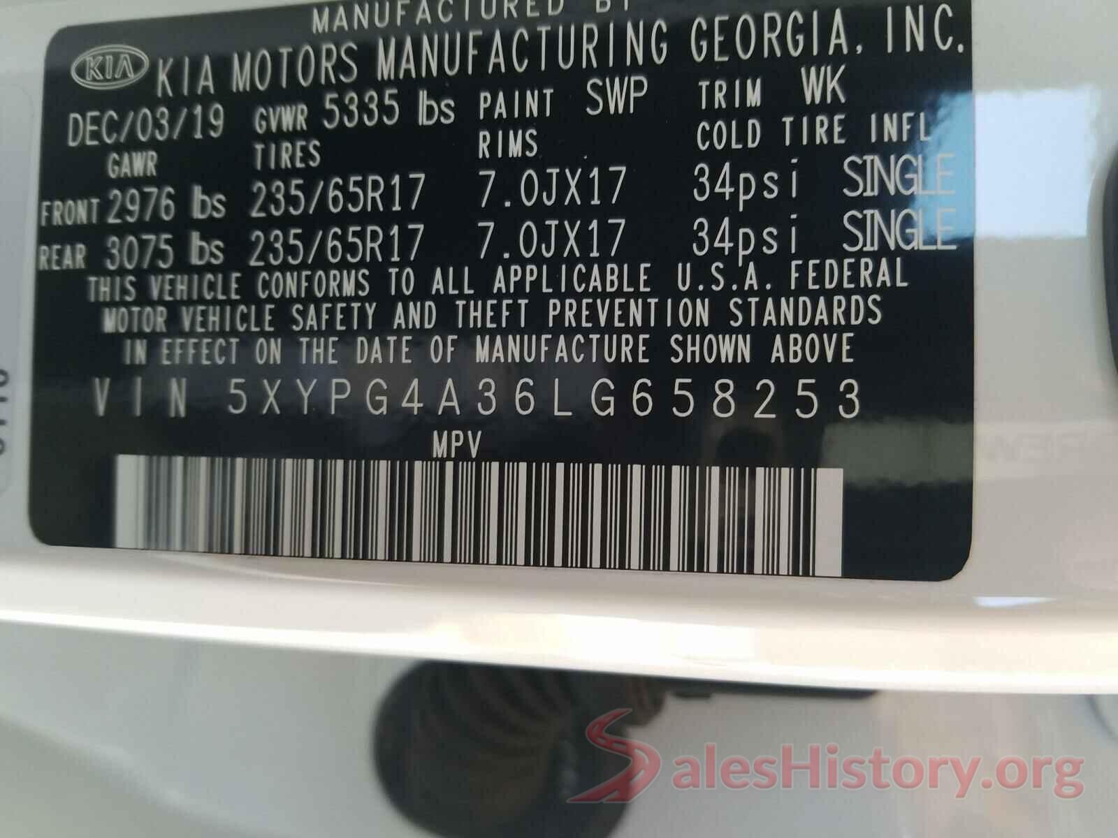 5XYPG4A36LG658253 2020 KIA SORENTO