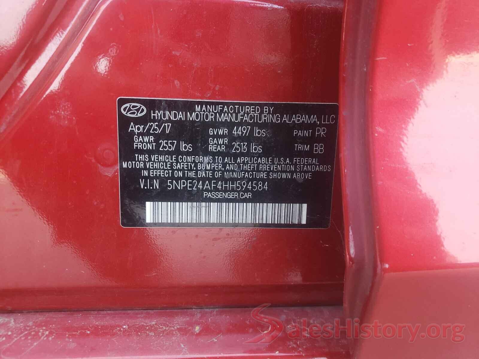 5NPE24AF4HH594584 2017 HYUNDAI SONATA