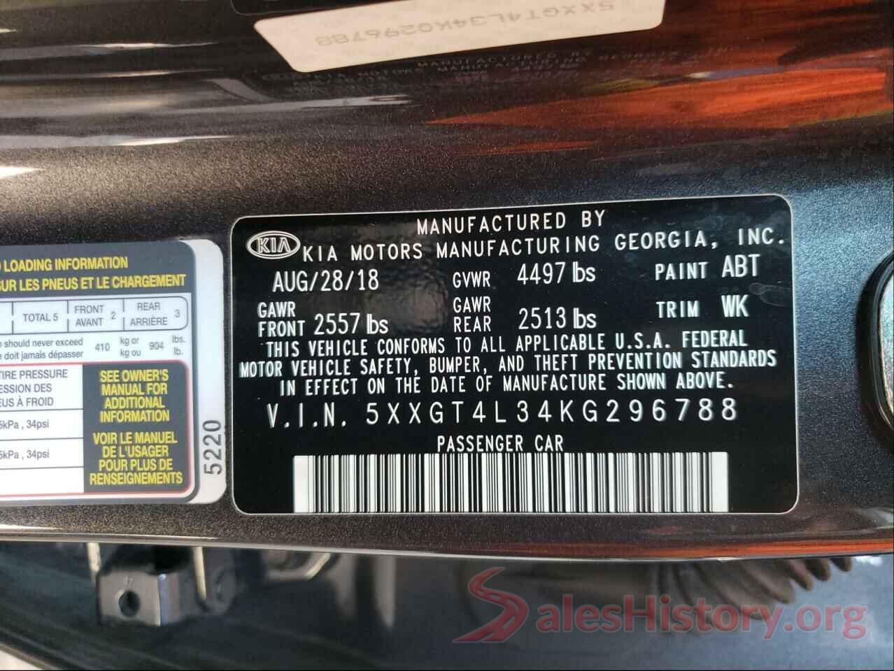 5XXGT4L34KG296788 2019 KIA OPTIMA