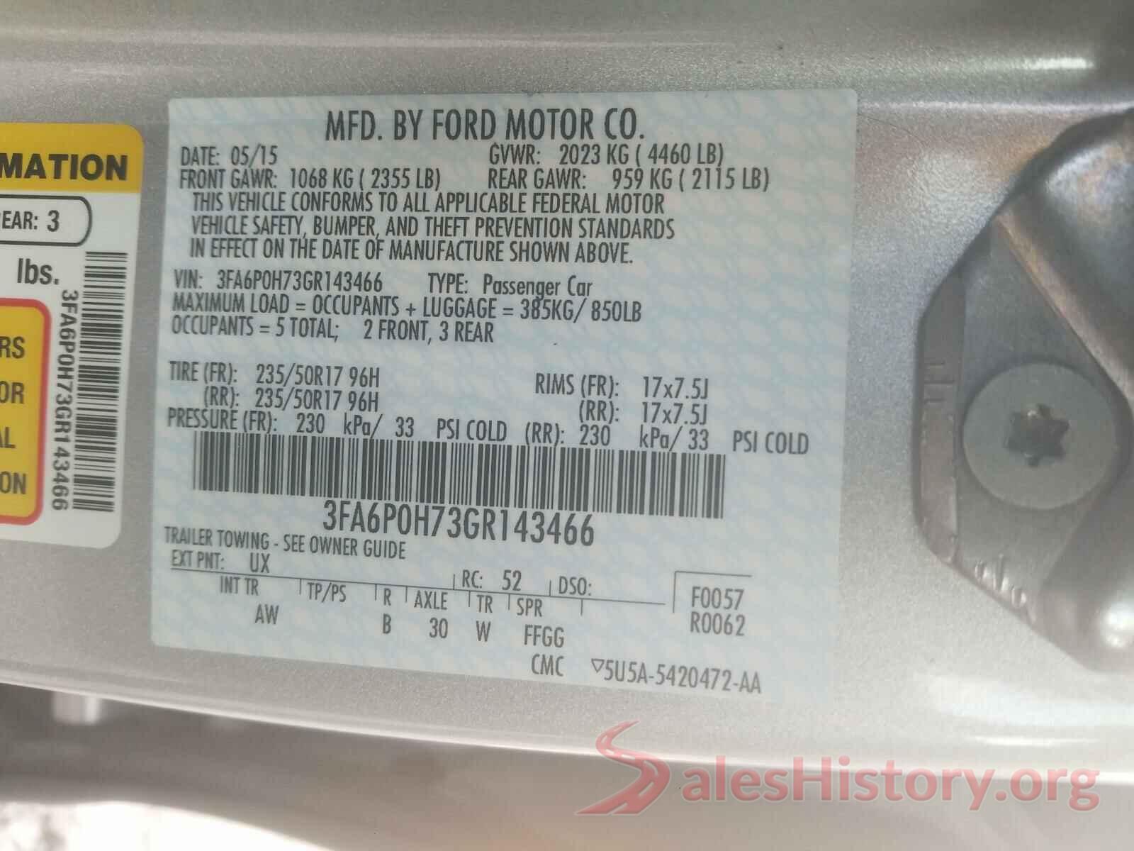 3FA6P0H73GR143466 2016 FORD FUSION