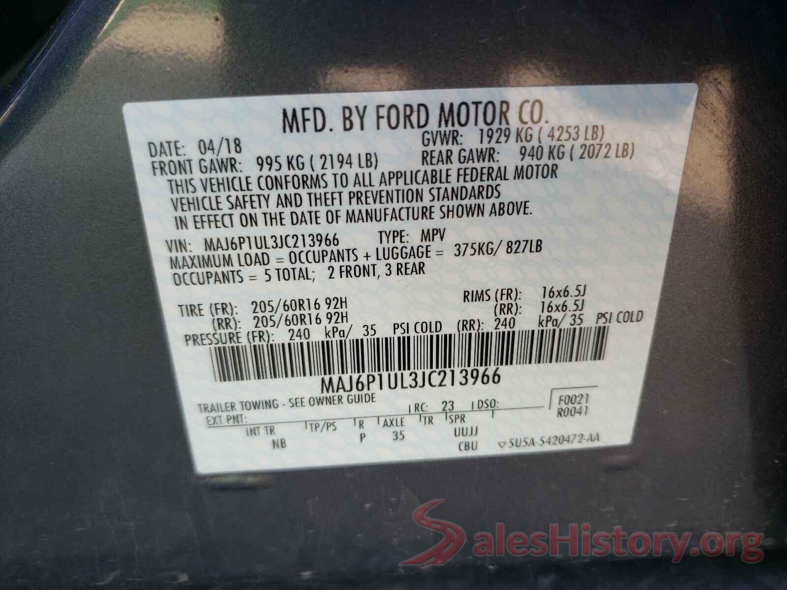 MAJ6P1UL3JC213966 2018 FORD ALL OTHER