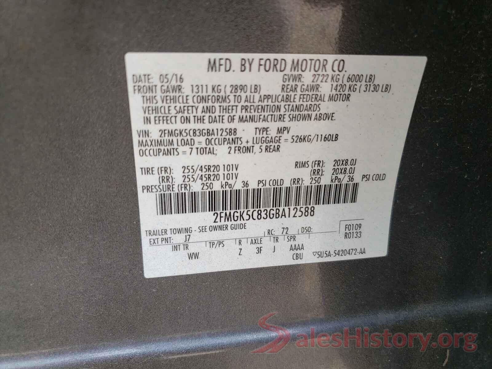 2FMGK5C83GBA12588 2016 FORD FLEX