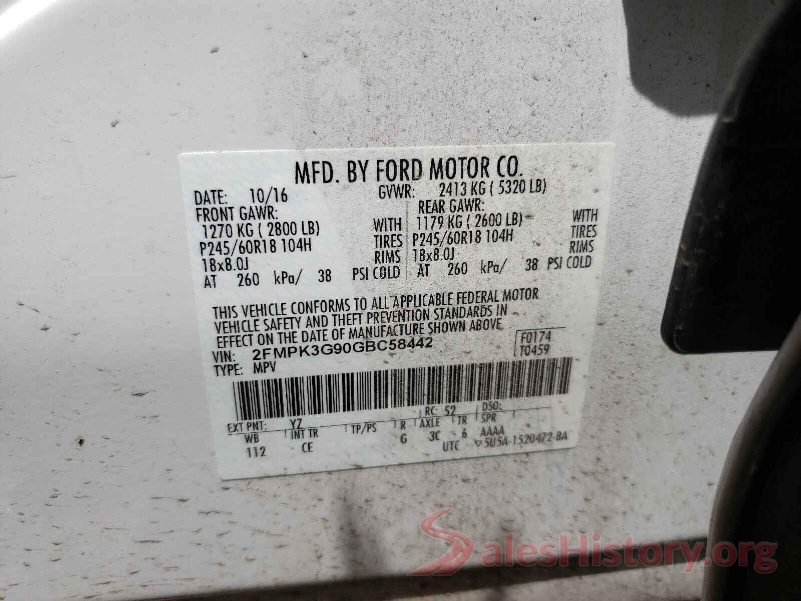 2FMPK3G90GBC58442 2016 FORD EDGE