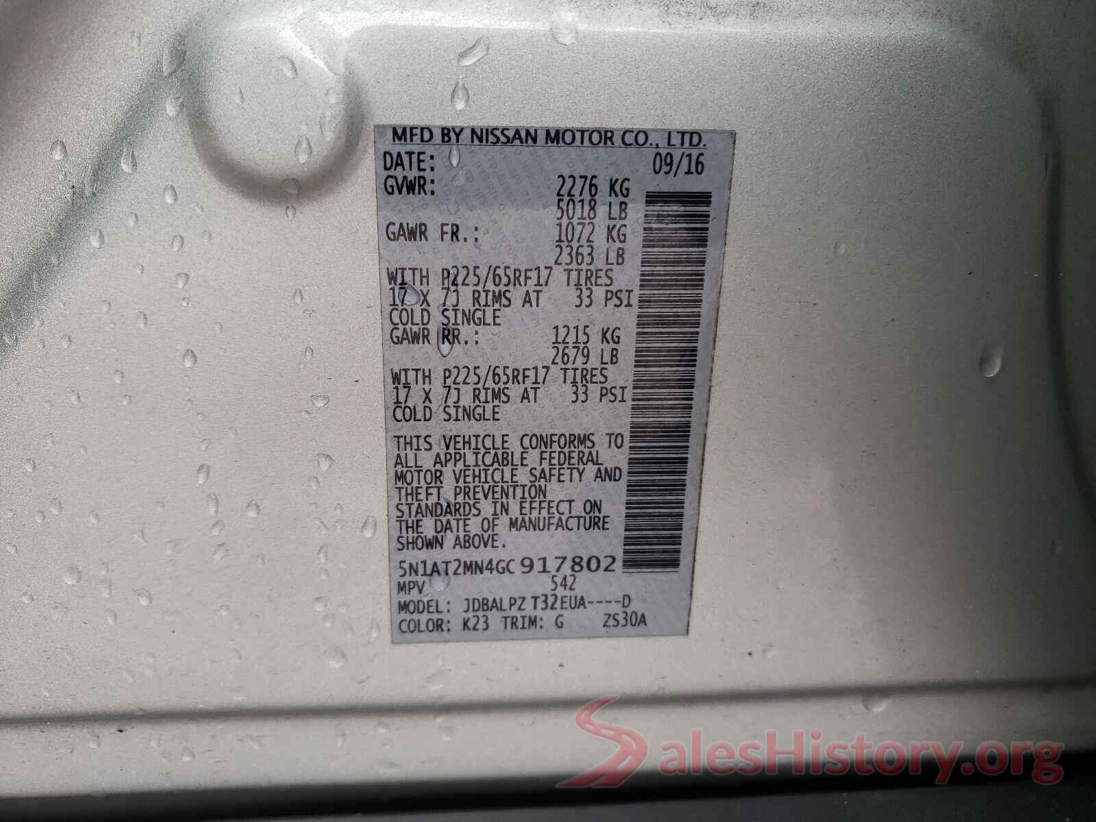 5N1AT2MN4GC917802 2016 NISSAN ROGUE