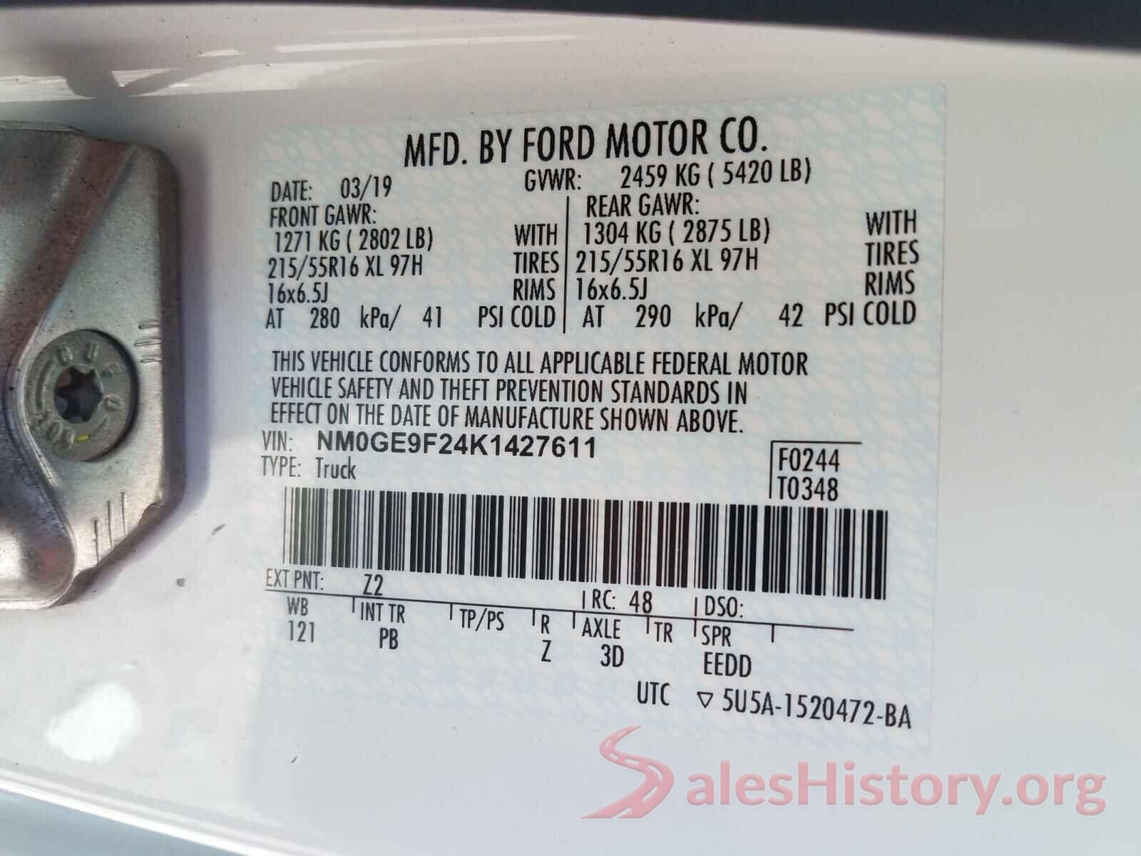 NM0GE9F24K1427611 2019 FORD TRANSIT CO