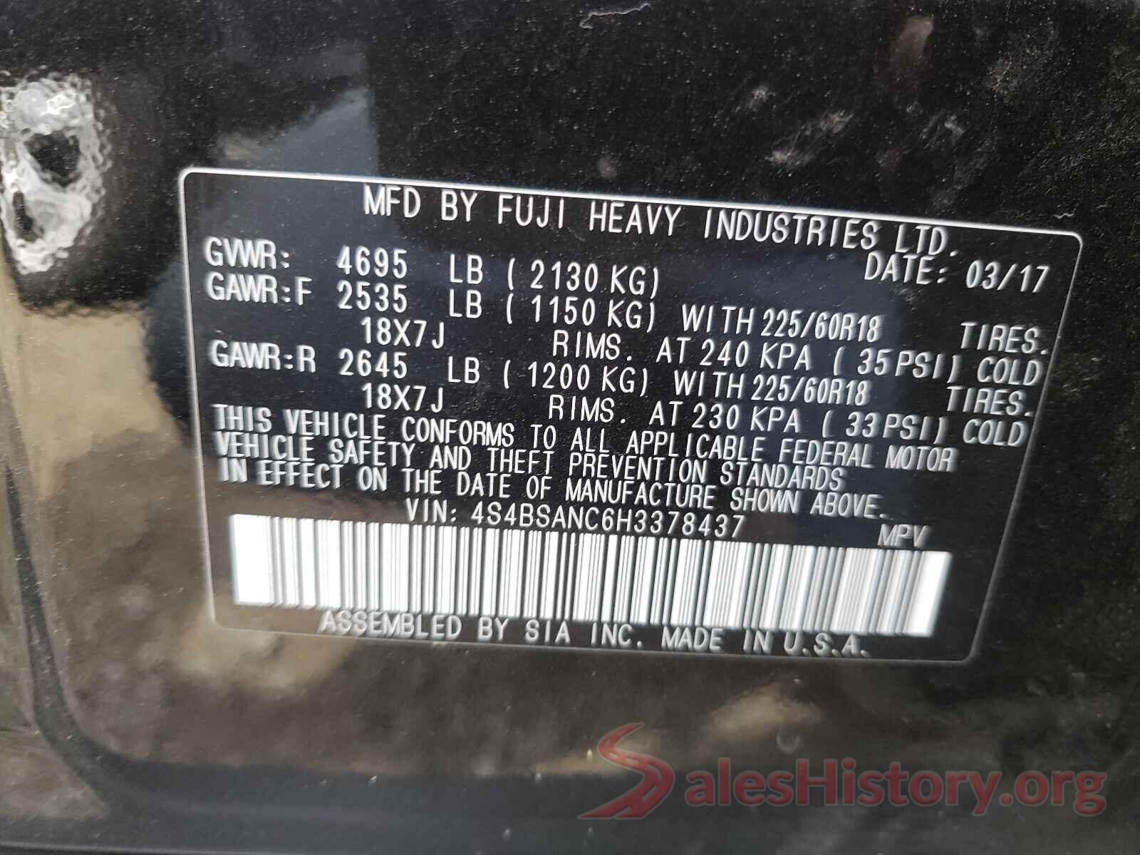 4S4BSANC6H3378437 2017 SUBARU OUTBACK