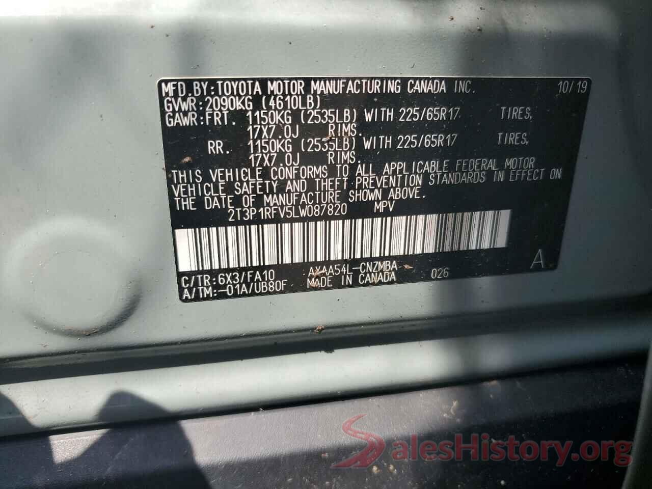 2T3P1RFV5LW087820 2020 TOYOTA RAV4