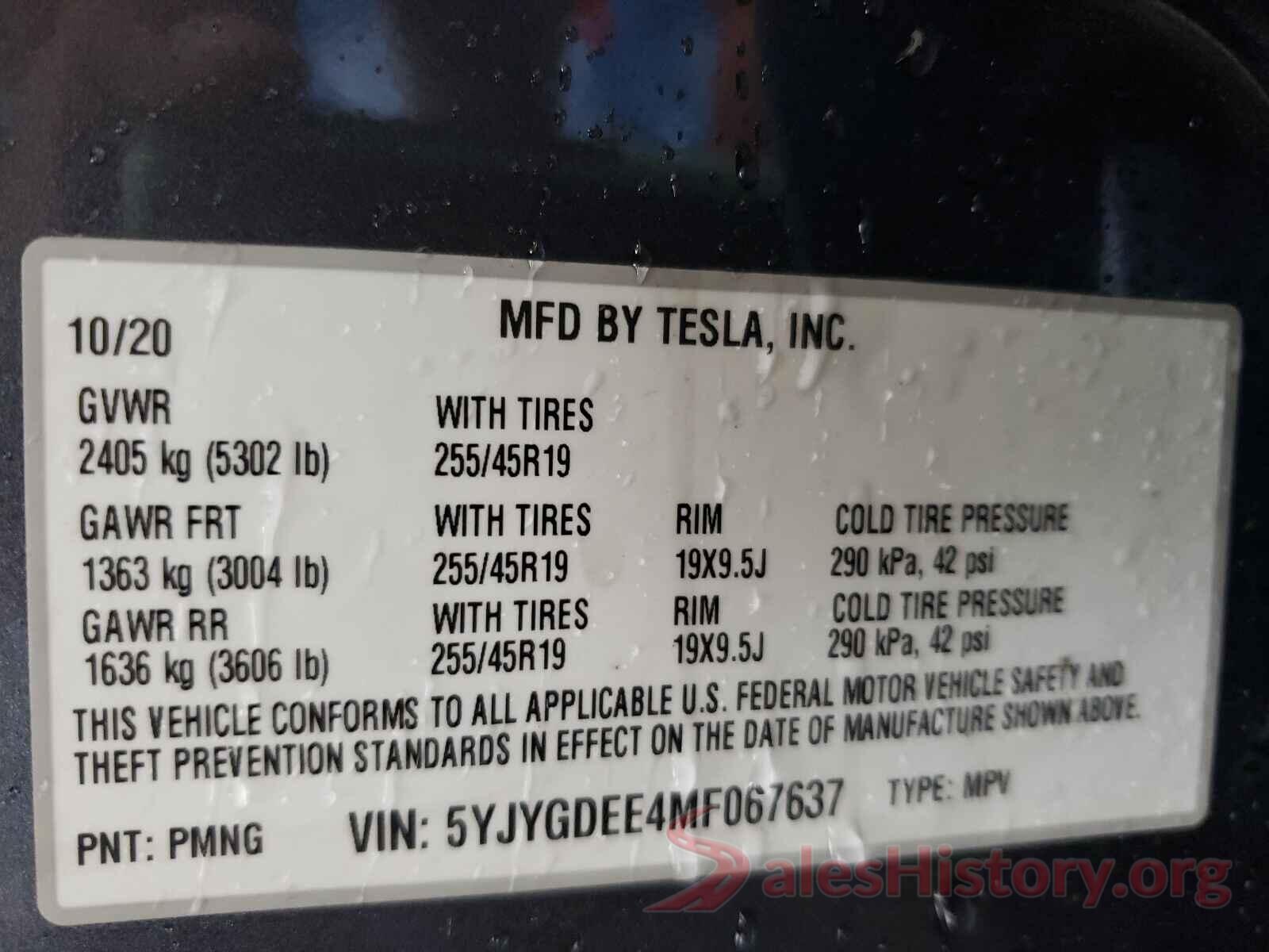 5YJYGDEE4MF067637 2021 TESLA MODEL Y