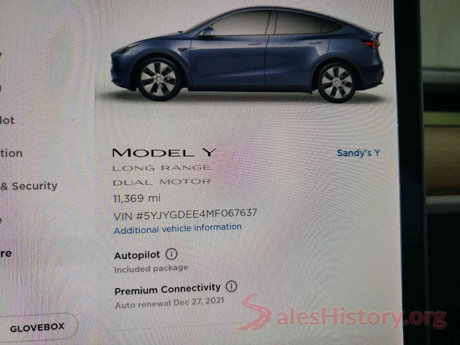 5YJYGDEE4MF067637 2021 TESLA MODEL Y