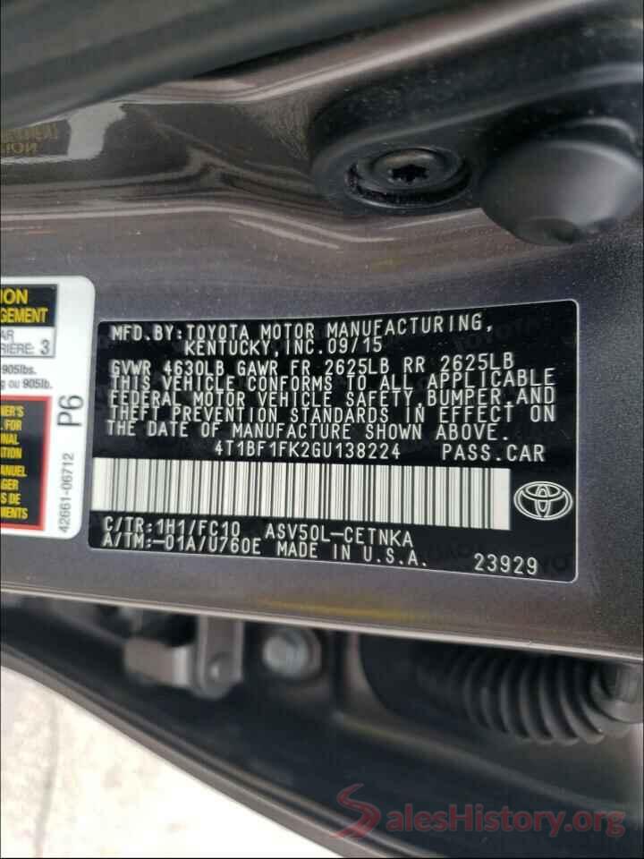 4T1BF1FK2GU138224 2016 TOYOTA CAMRY