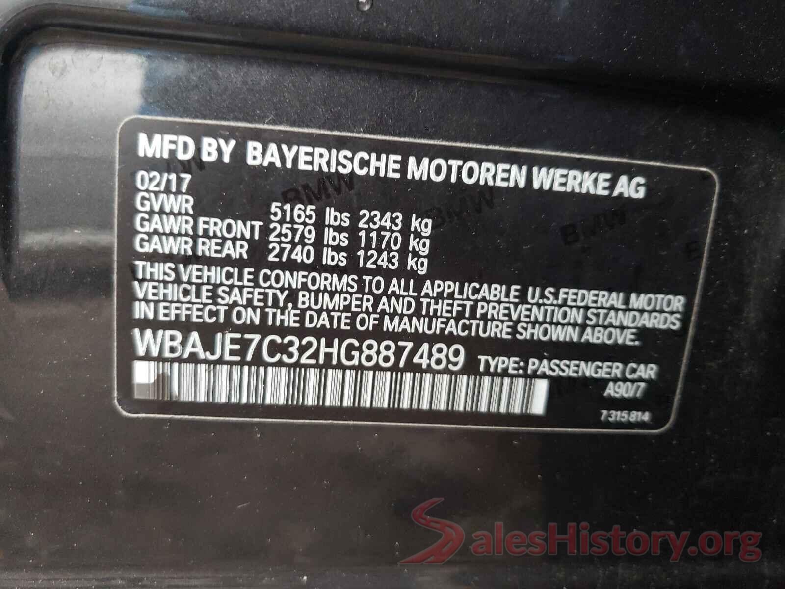 WBAJE7C32HG887489 2017 BMW 5 SERIES