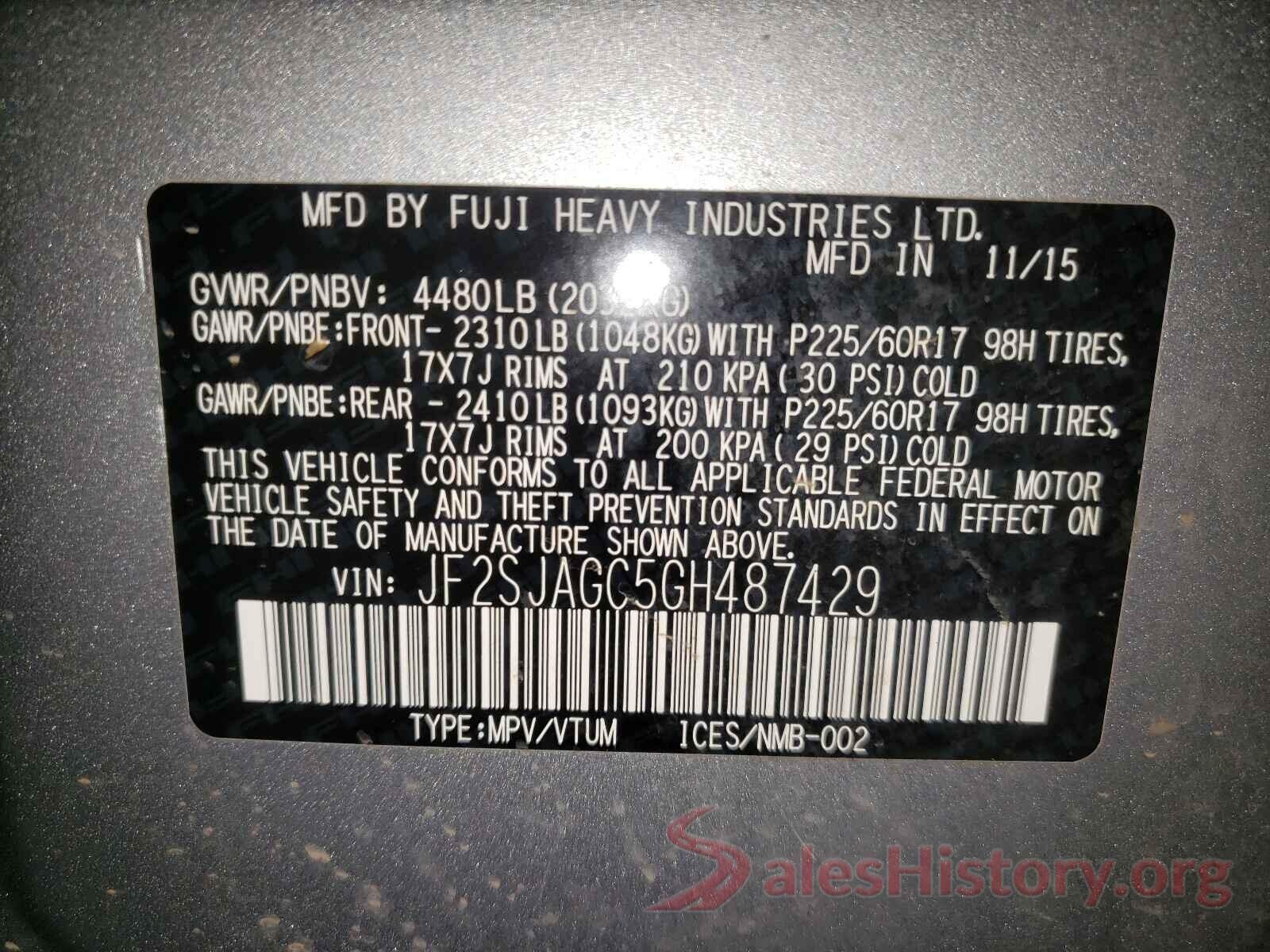 JF2SJAGC5GH487429 2016 SUBARU FORESTER