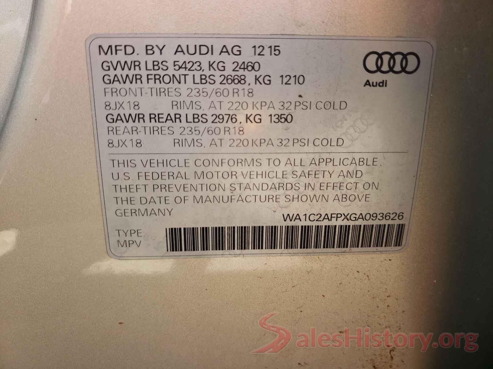 WA1C2AFPXGA093626 2016 AUDI Q5